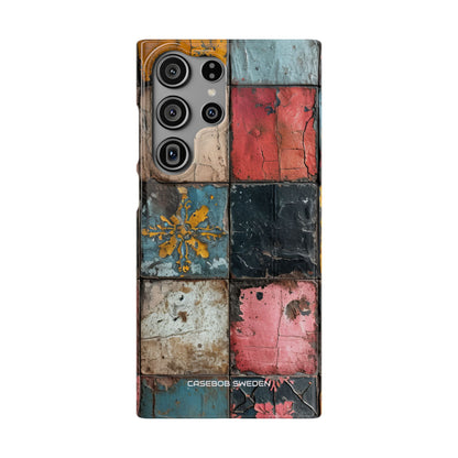 Rustic Red-Yellow Vintage Tiles - Slim Samsung S23 Phone Case