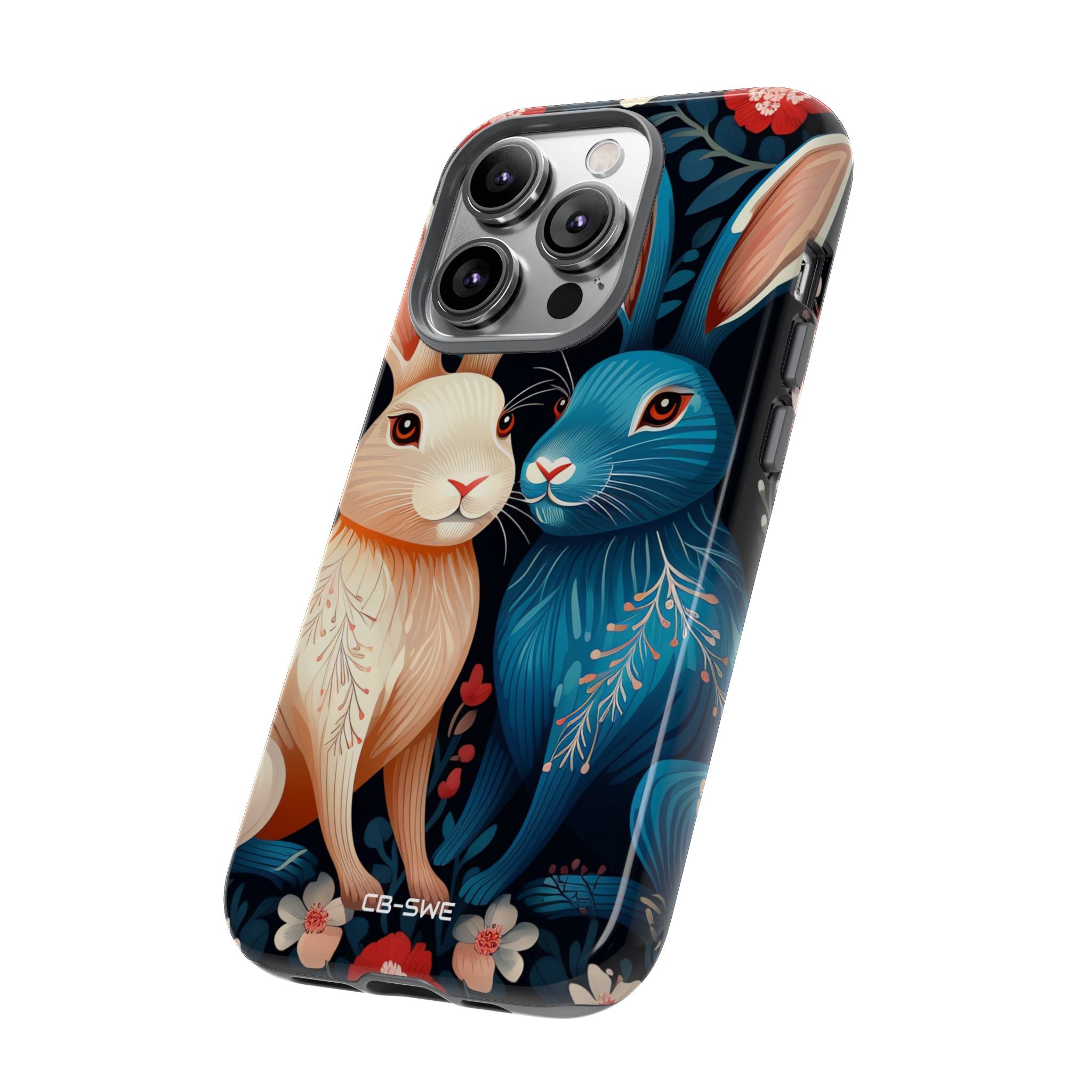 Rabbits Embrace Blossoms - iPhone Case