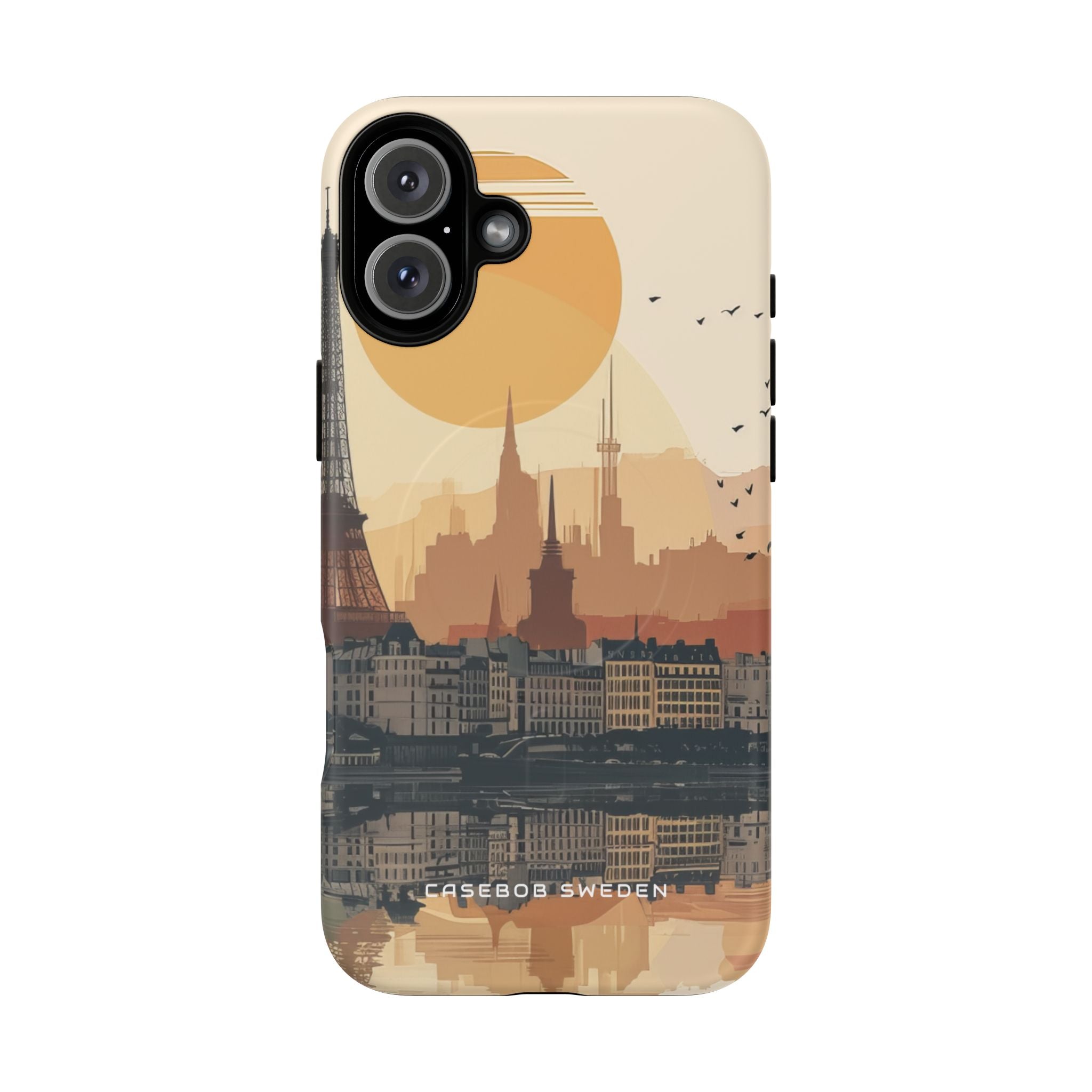 Eiffel Tower Silhouette with Birds and Sun Reflection iPhone 16 | Tough+ Phone Case