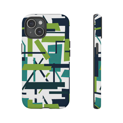 Green Geometry Glide iPhone 15 - Tough Phone Case