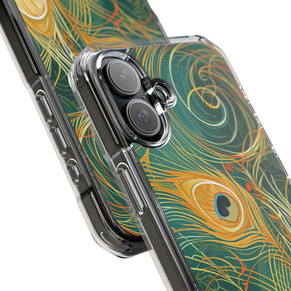 Peacock Elegance in Teal and Gold iPhone 16 - Clear Impact Phone Case