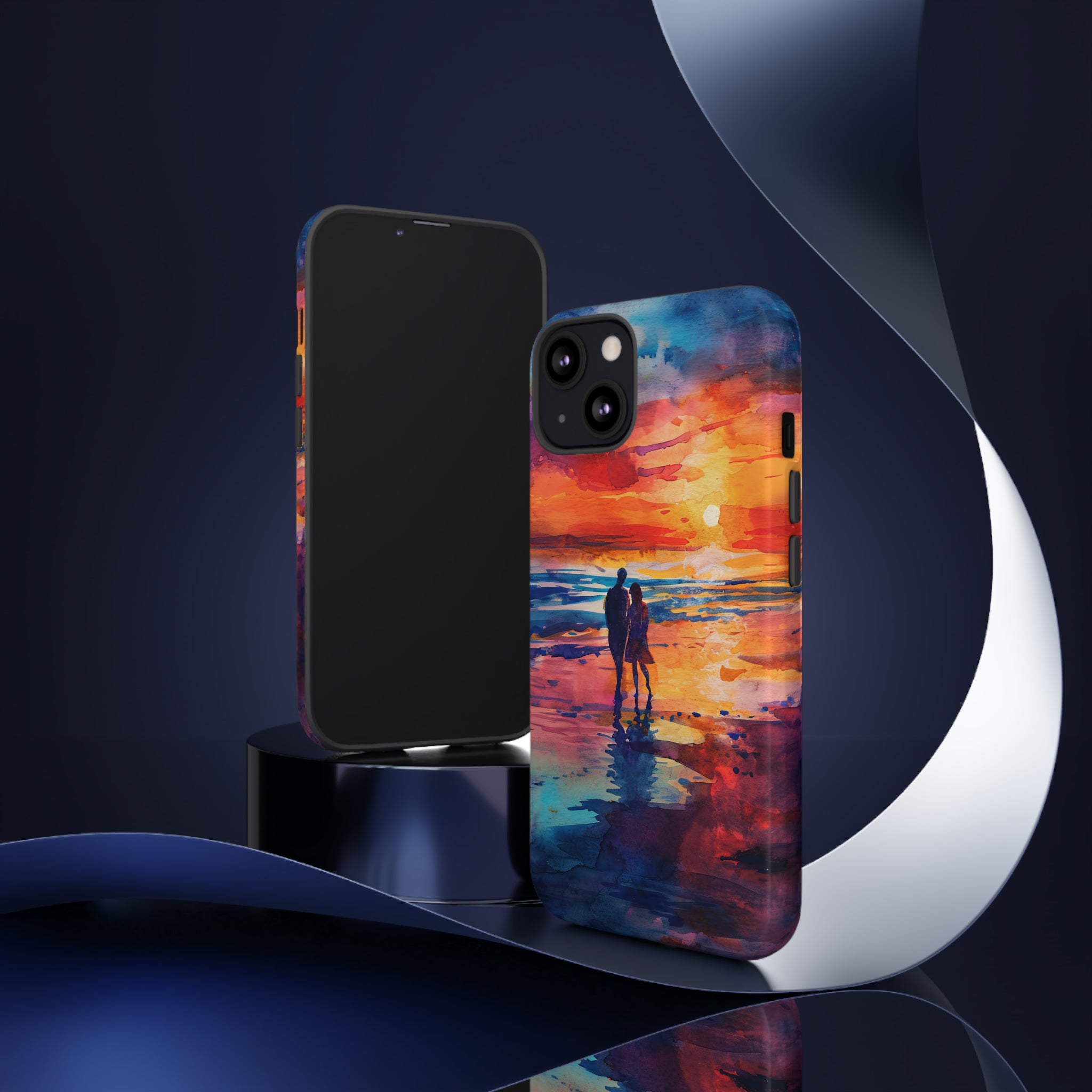 Beach Sunset Love Silhouettes - Protective Phone Case