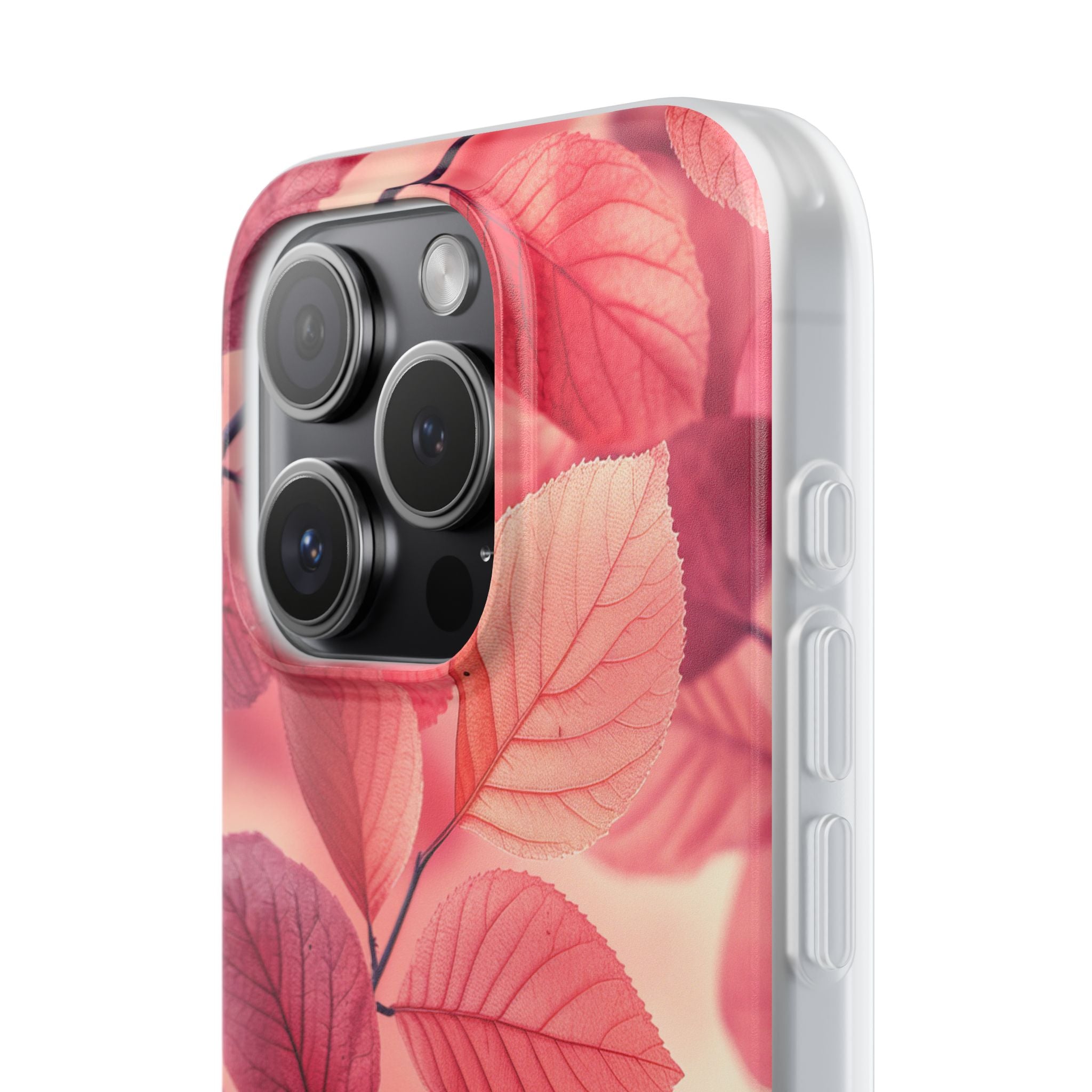 Elegant Pink Leaves iPhone 15 - Flexi Phone Case