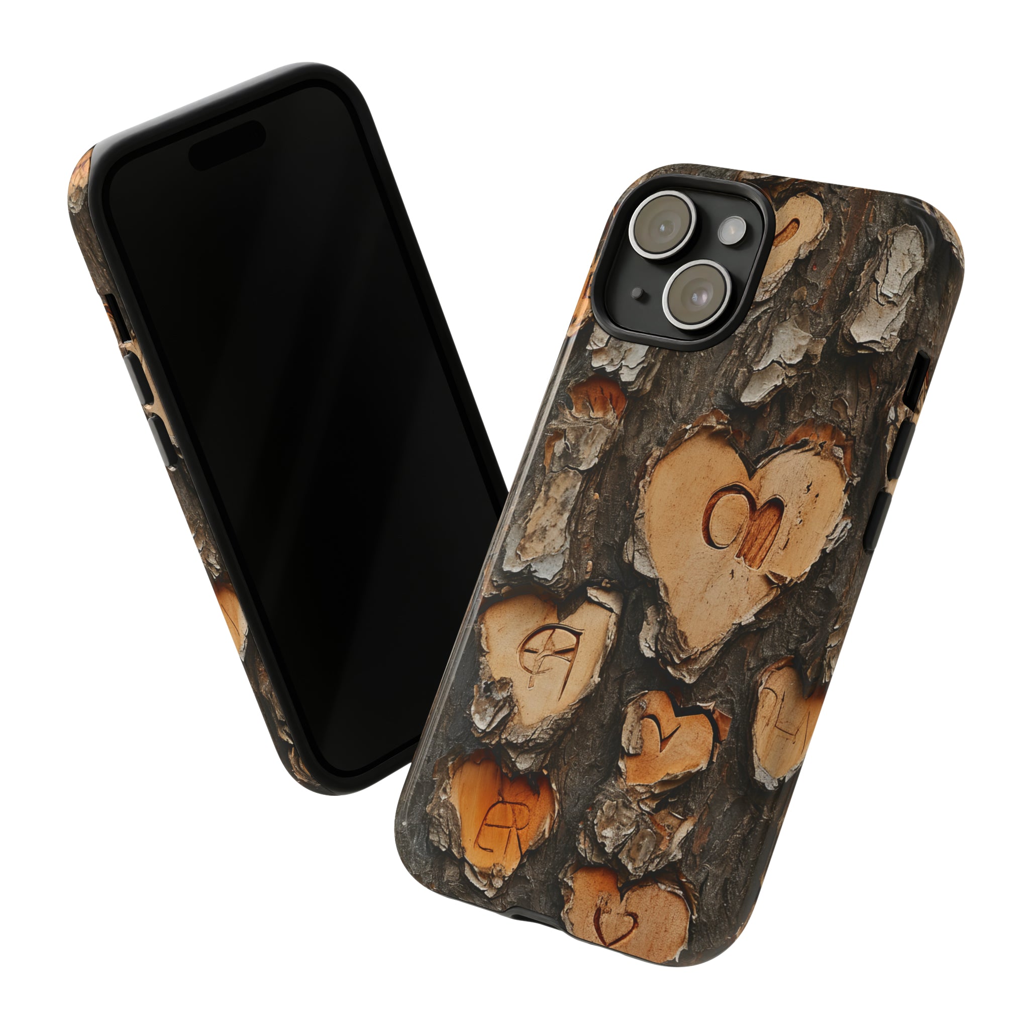 Carved Heart Trees & Initials - Protective Phone Case