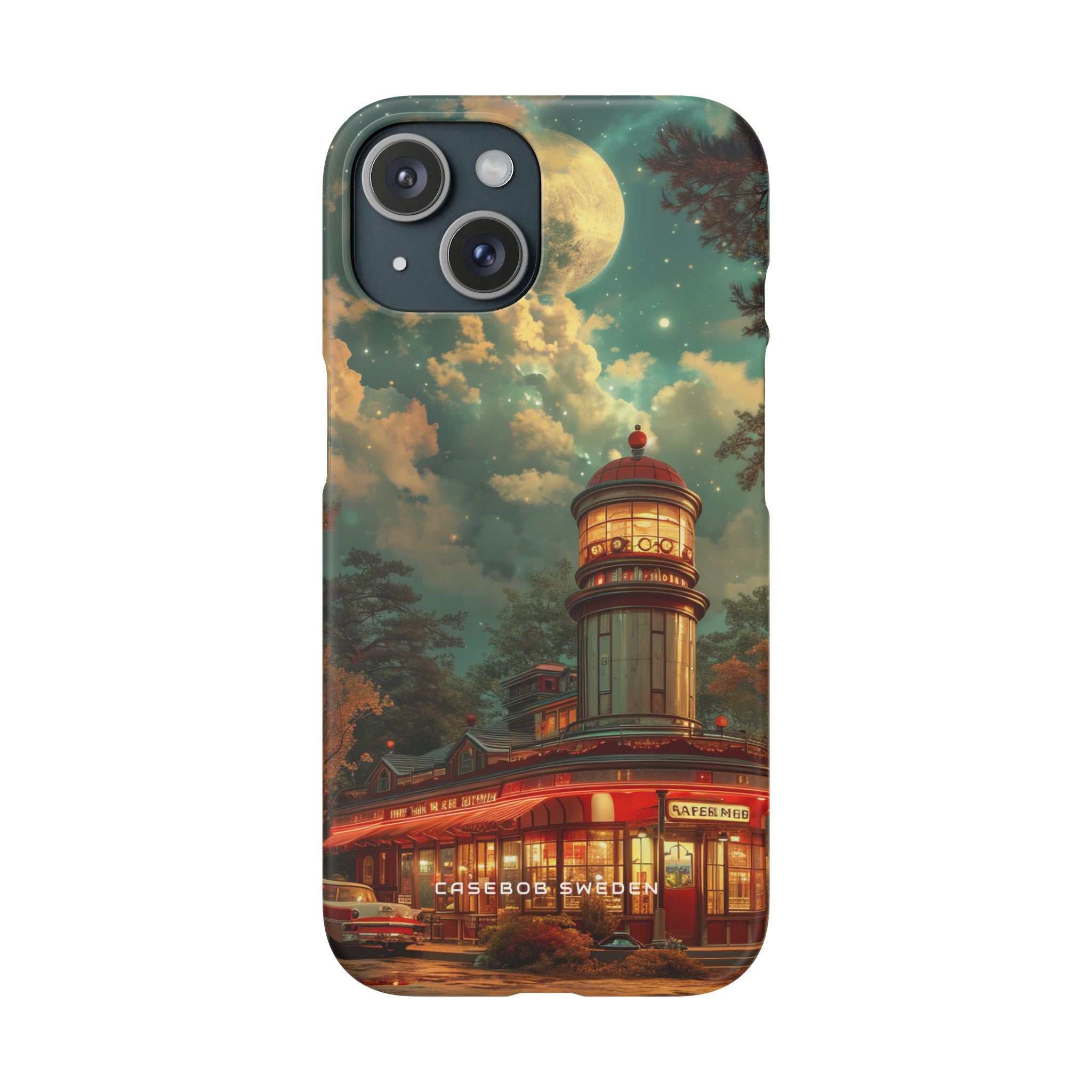 Vintage Moonlit Diner Fantasy iPhone 15 - Slim Phone Case