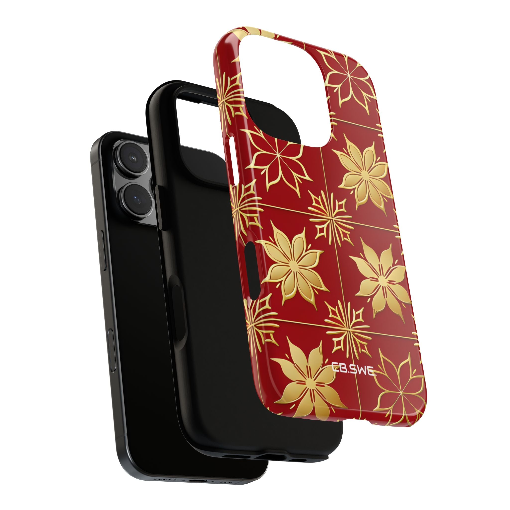 Elegantes Gold Floral Seamless Rich Red iPhone 16 - Tough