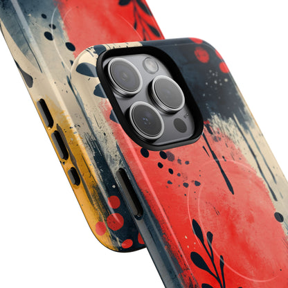 Red Blue Abstract Florals - Tough + MagSafe® iPhone 15 Phone Case