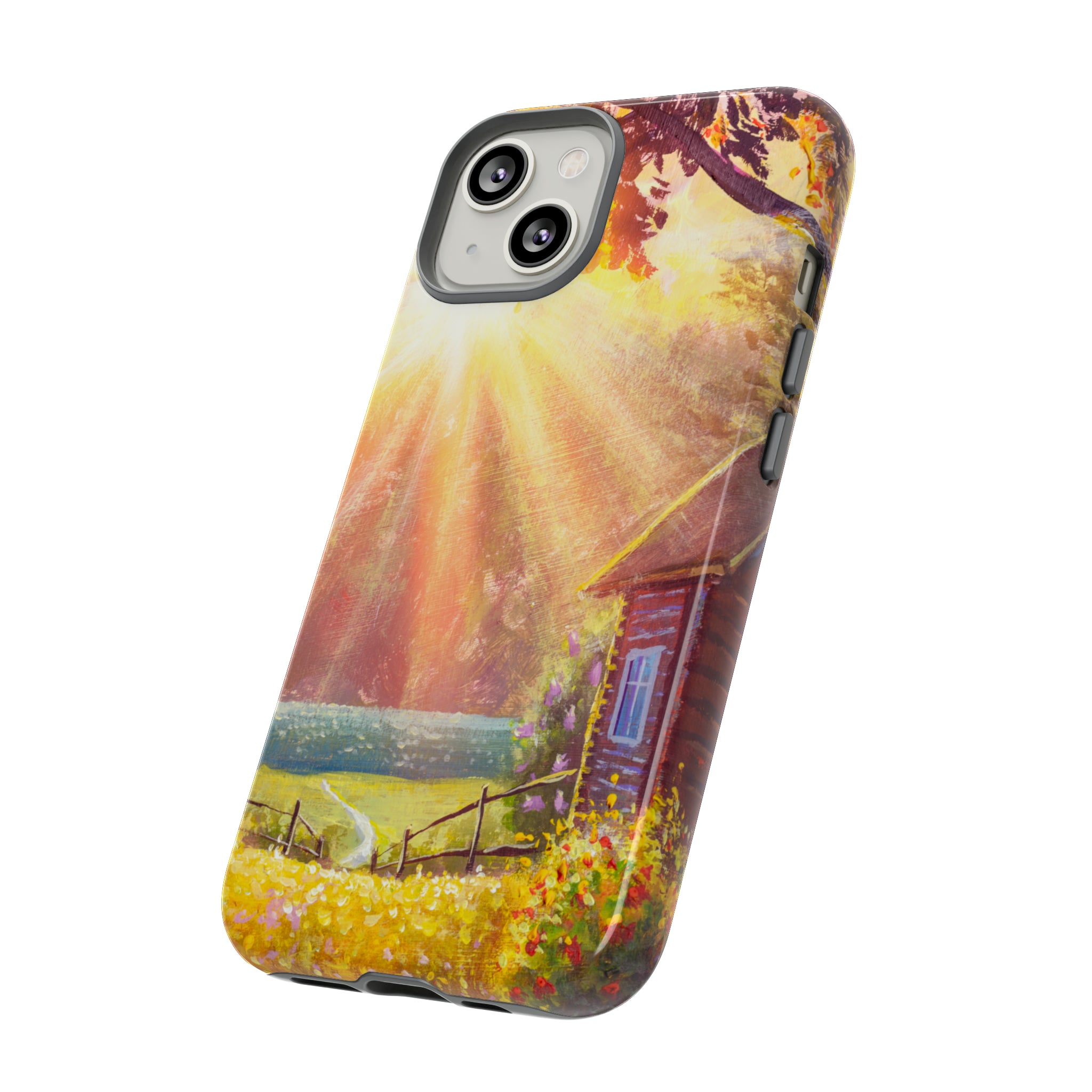 Flower Bushes Wooden House - Protective Phone Case