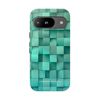 Turquoise Gradient Grid Illusion Google Pixel 9 - Tough Phone Case