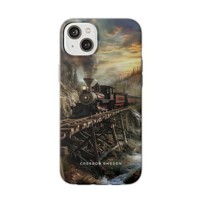 Vintage Steam Train Crossing Mountain Bridge iPhone 14 - Flexi Phone Case