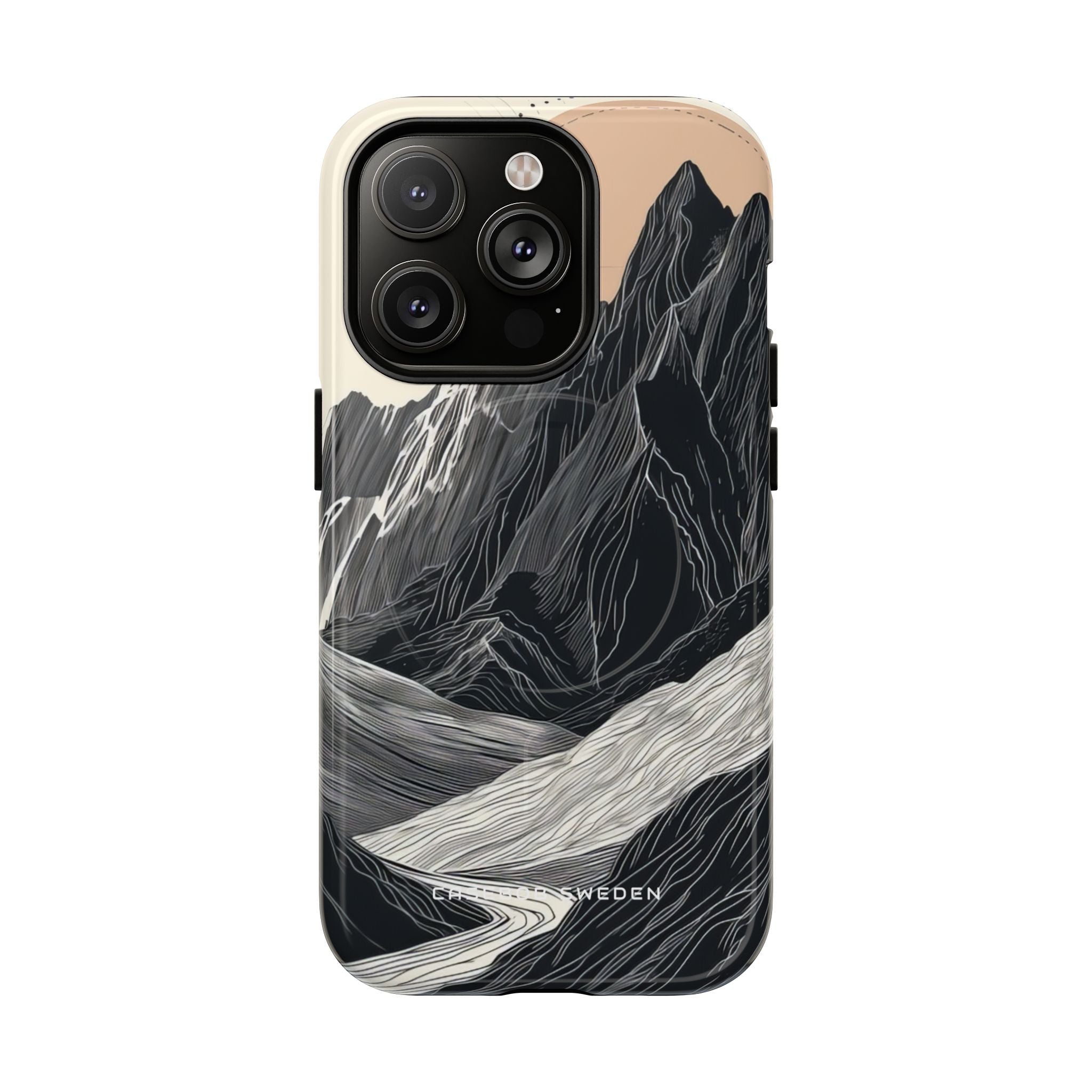 Minimalist Mountain Landscape with Flowing River iPhone 14 | Tough+ Phone Case