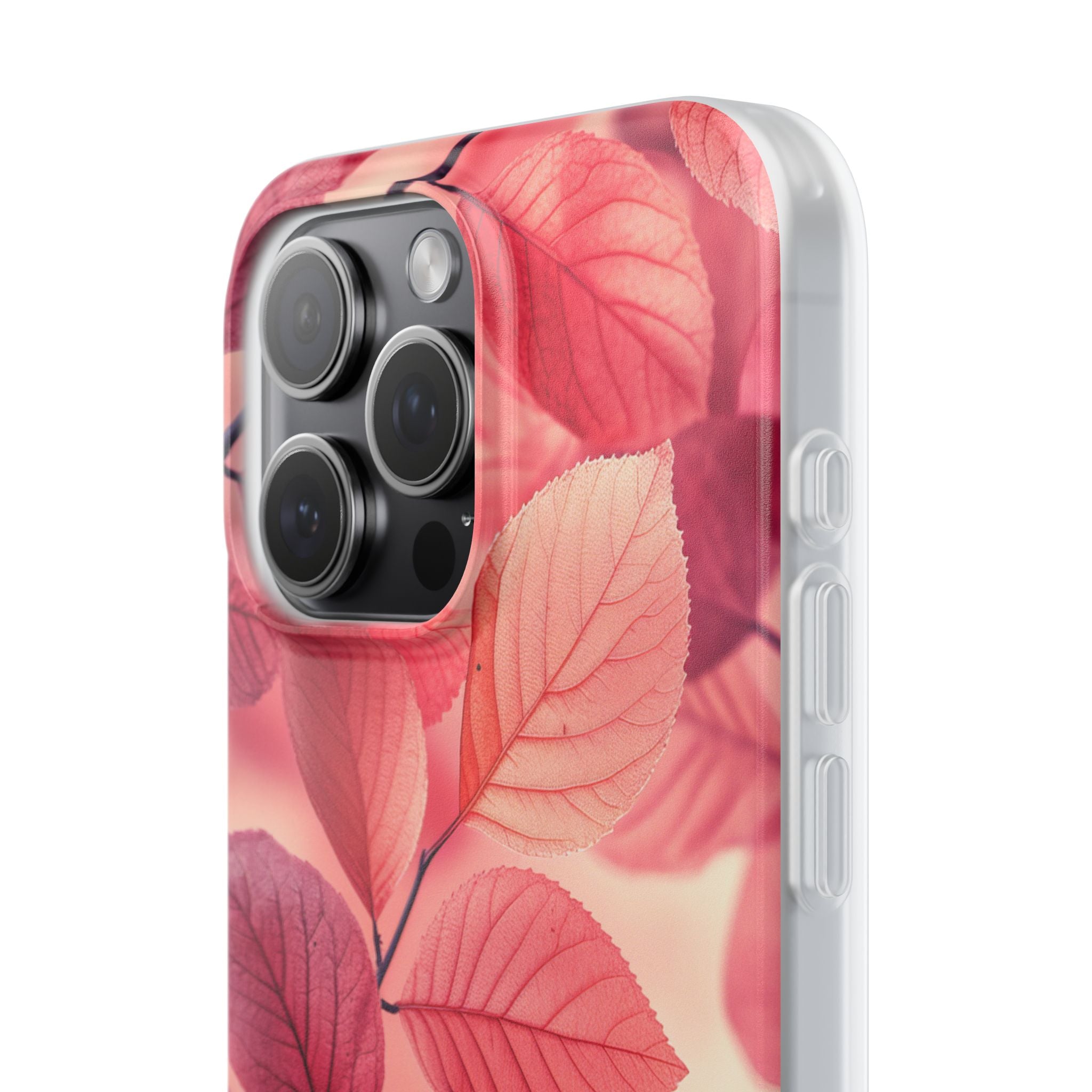 Elegant Pink Leaves iPhone 15 - Flexi Phone Case