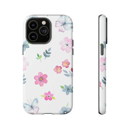 Vintage flowers and butterflies iPhone case - Protective Phone Case