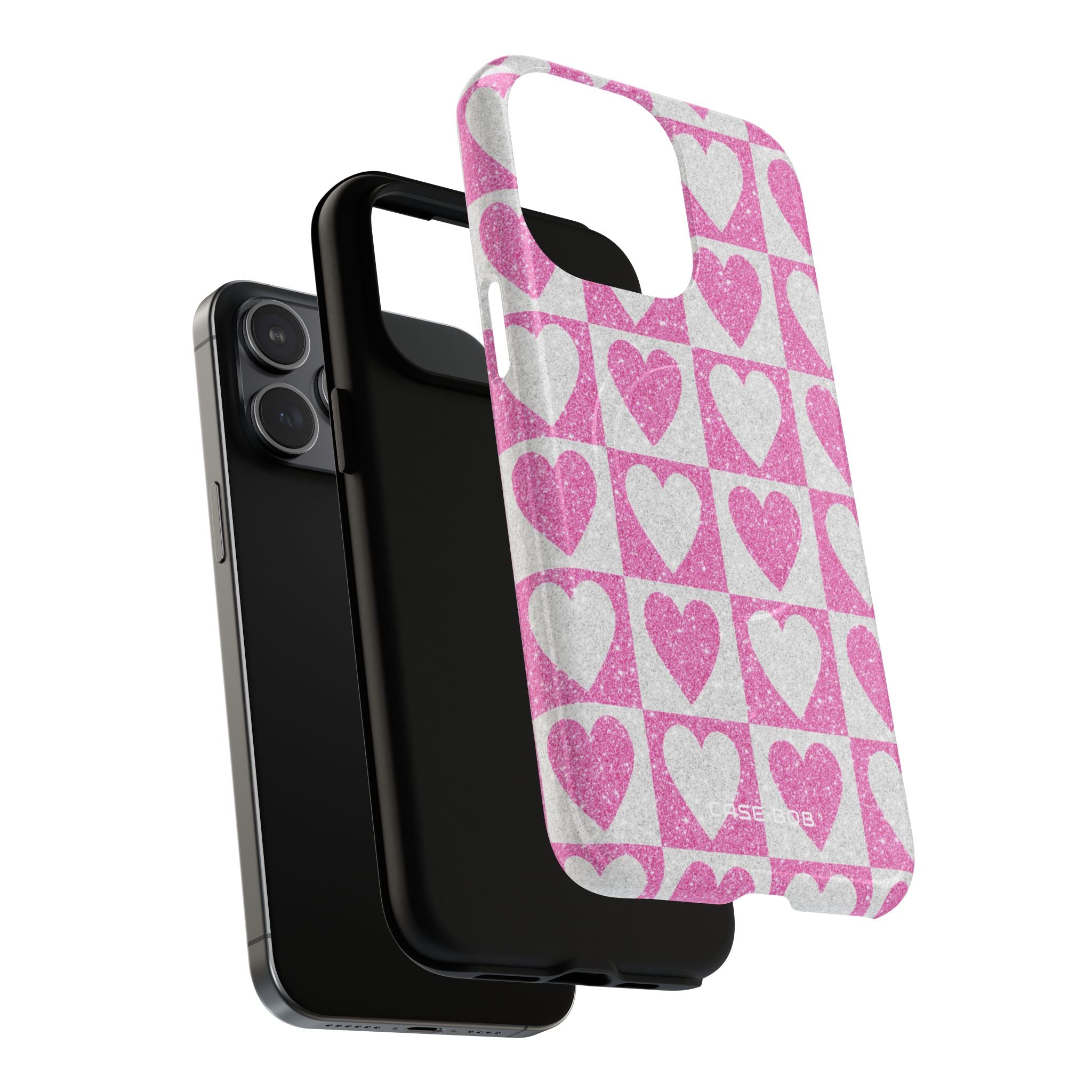 Glitter Heart Grid iPhone 15 Pro Max Case - Tough+