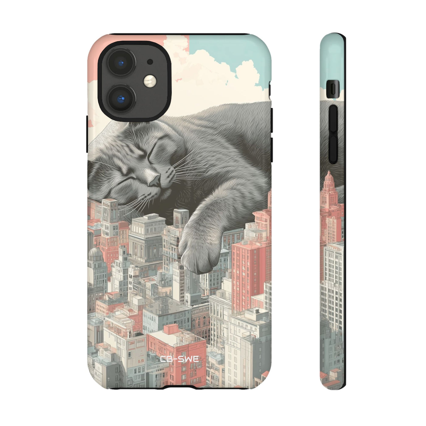 Cat Rests Over City - iPhone Case