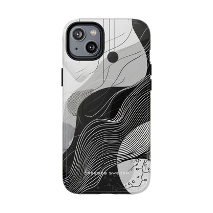 Fluid Rhythms: Monochrome Line Flow iPhone 14 | Tough+ Phone Case