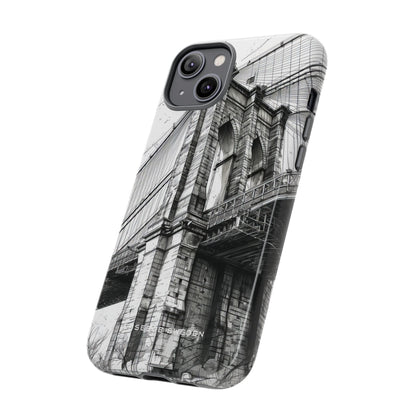 Suspension Bridge Line Art Illustration iPhone 14 - Tough Phone Case