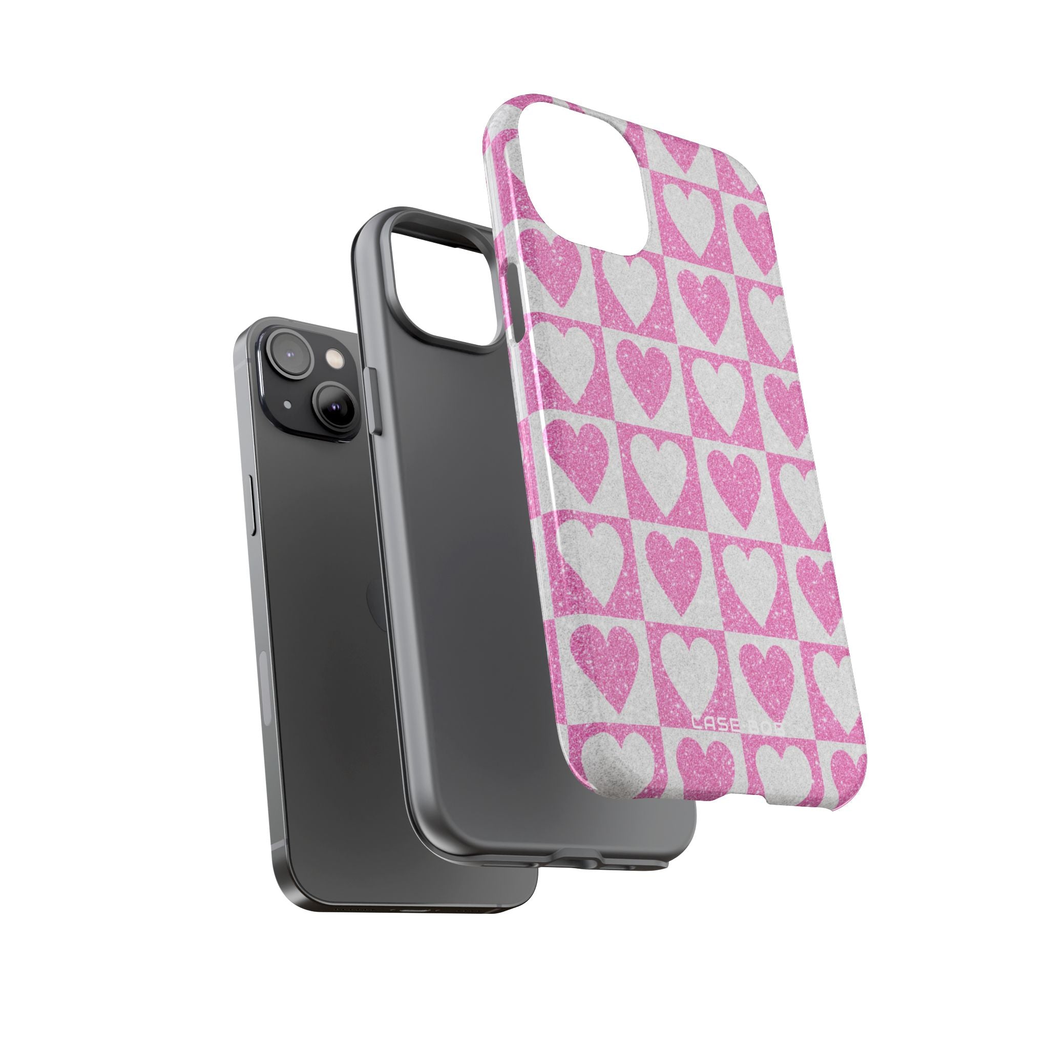 Glitter Heart Grid iPhone 14 Plus Case - Tough