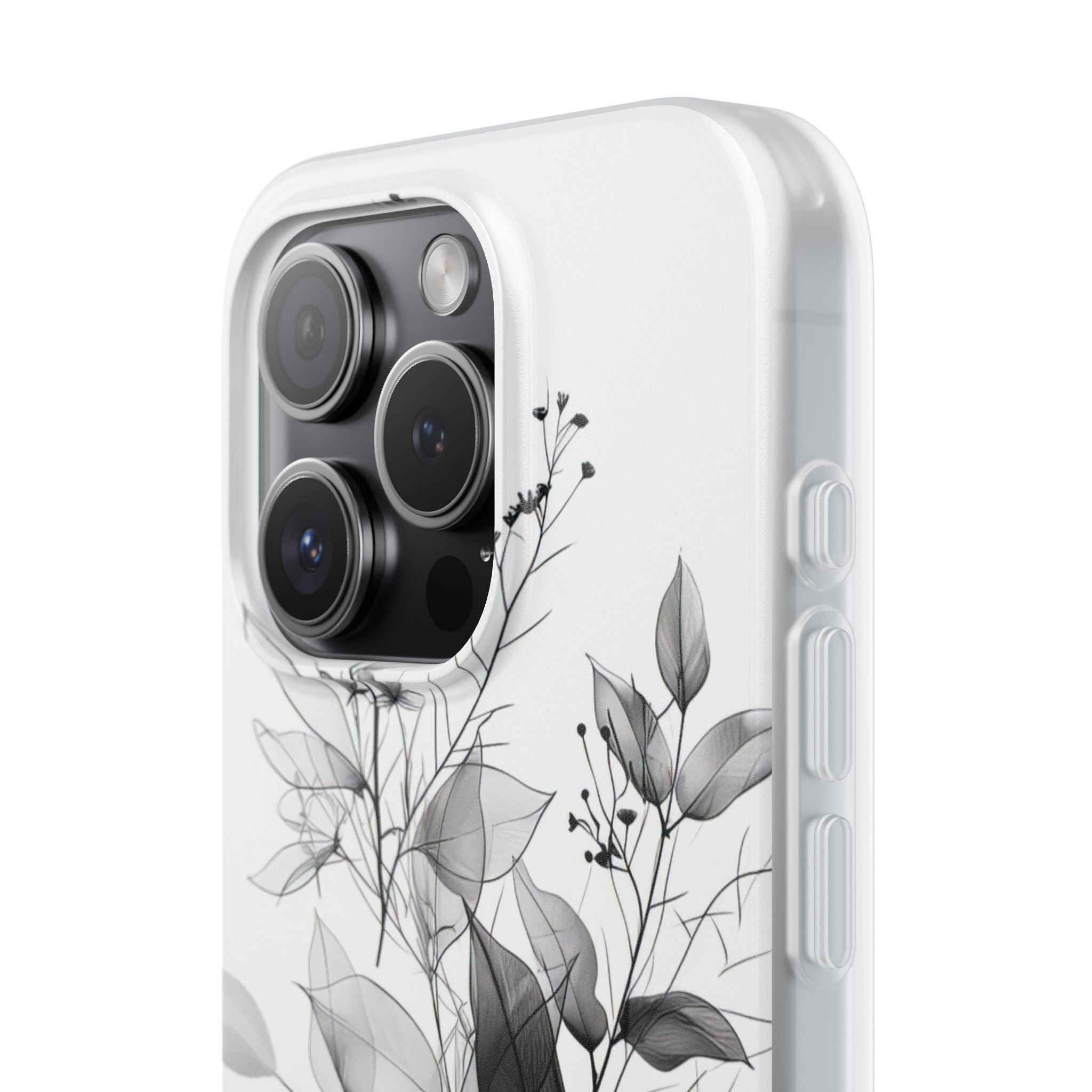 Veined Leaves Gray iPhone 15 Pro Case - Soft