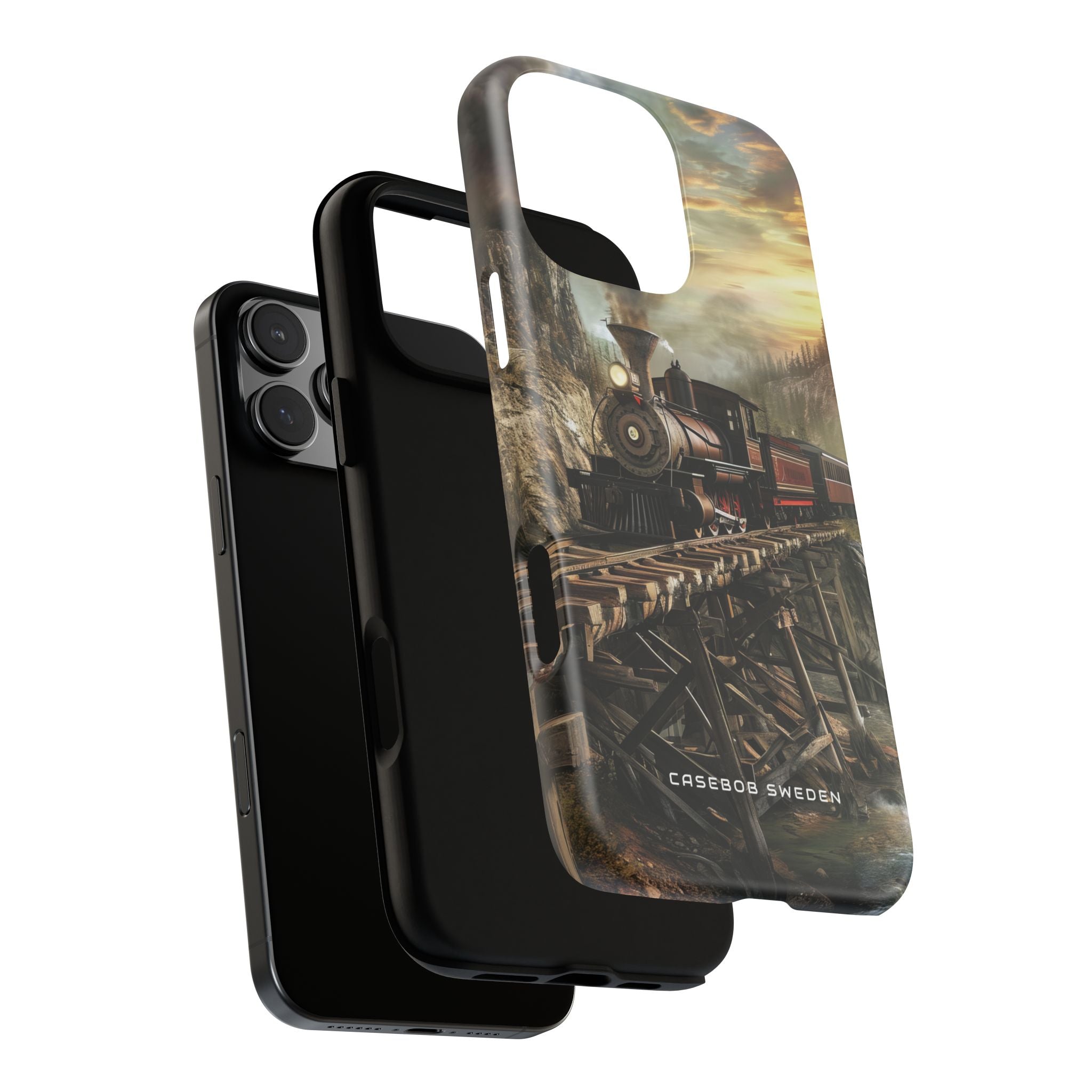 Vintage Steam Train Crossing Mountain Bridge iPhone 16 - Tough Phone Case