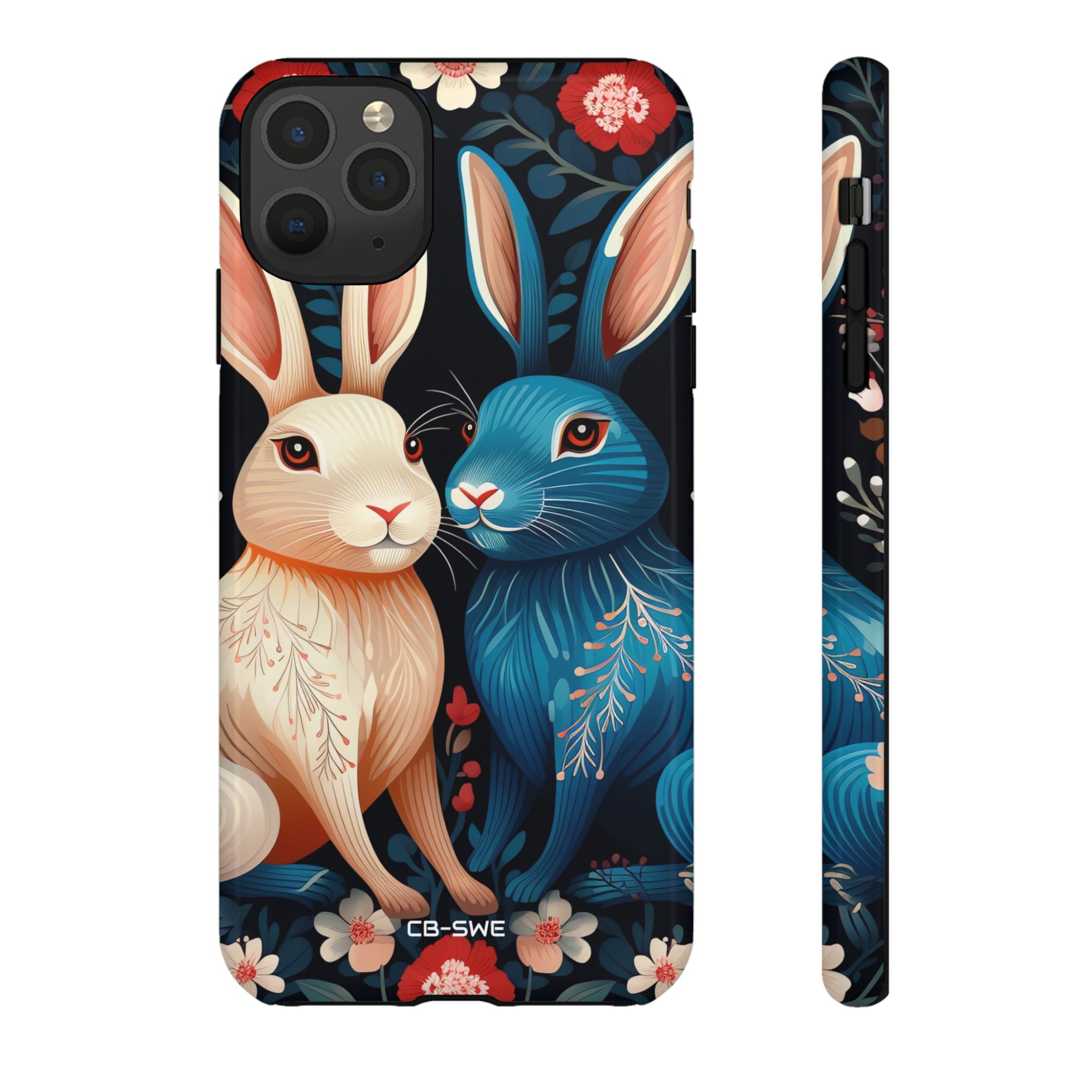 Rabbits Embrace Blossoms - iPhone Case
