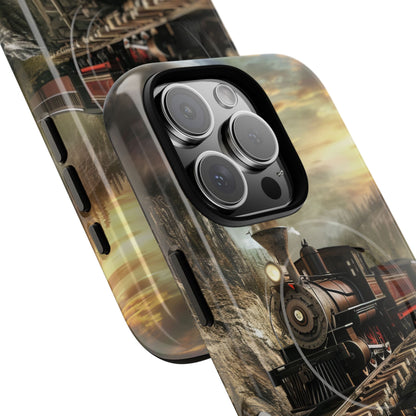 Vintage Steam Train Crossing Mountain Bridge iPhone 16 | Tough+ Phone Case