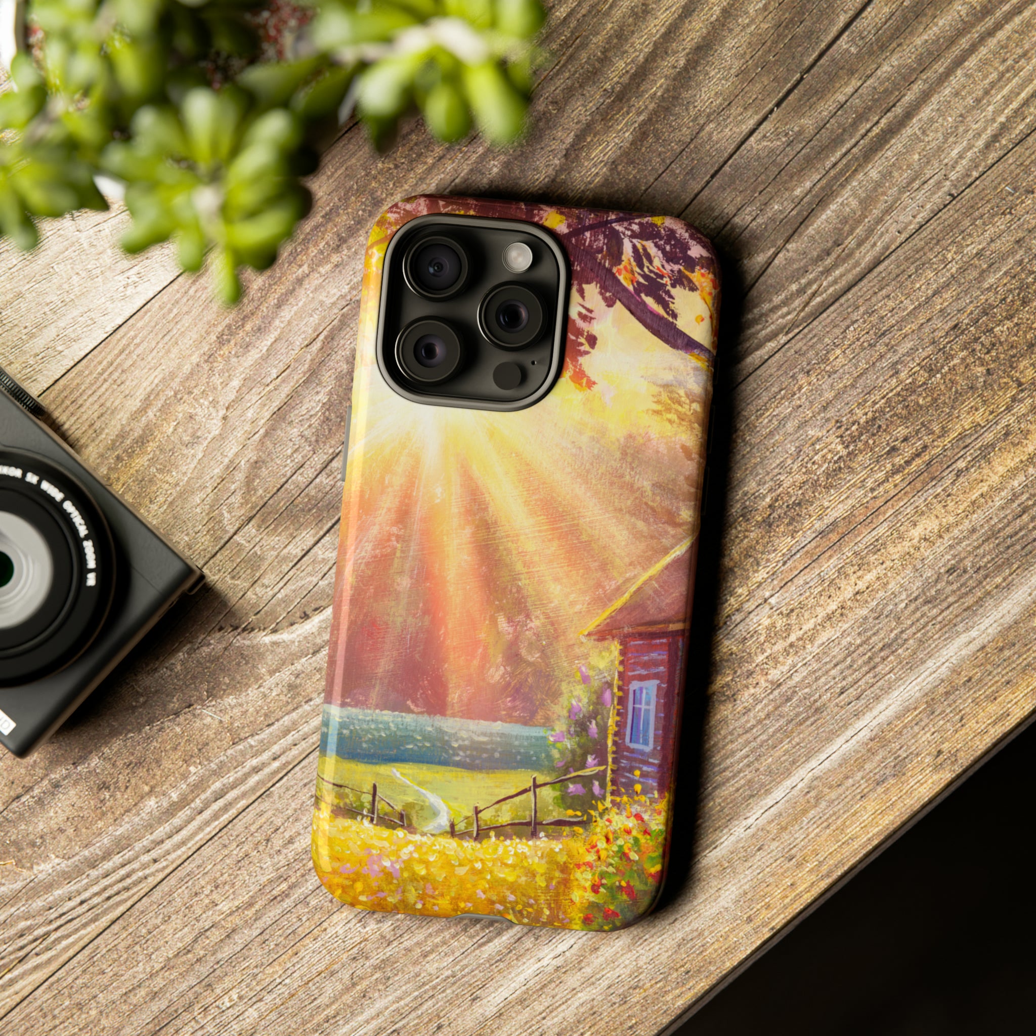 Flower Bushes Wooden House - Protective Phone Case