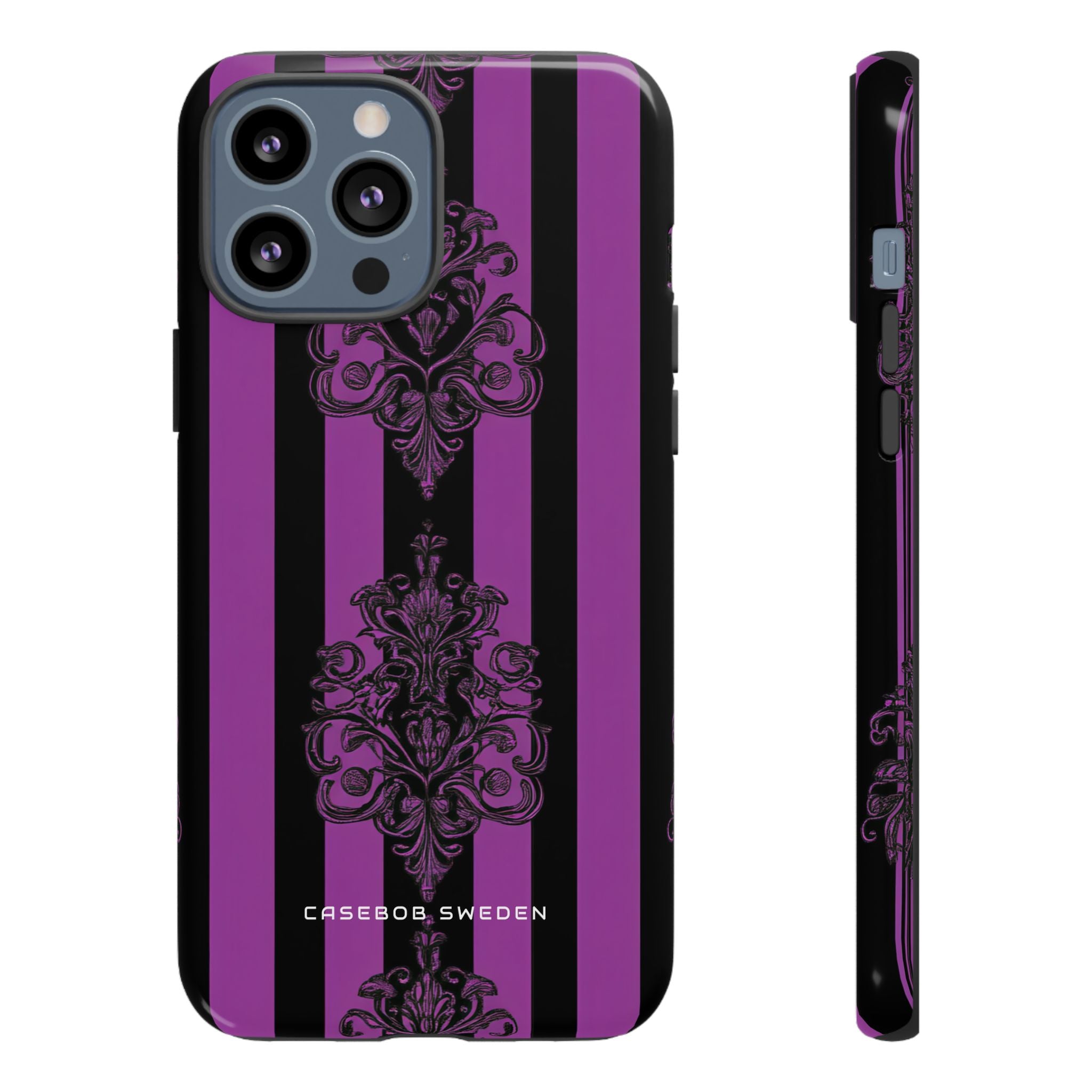 Gothic Elegance with Vertical Stripes and Ornamental Motifs iPhone 13 - Tough Phone Case