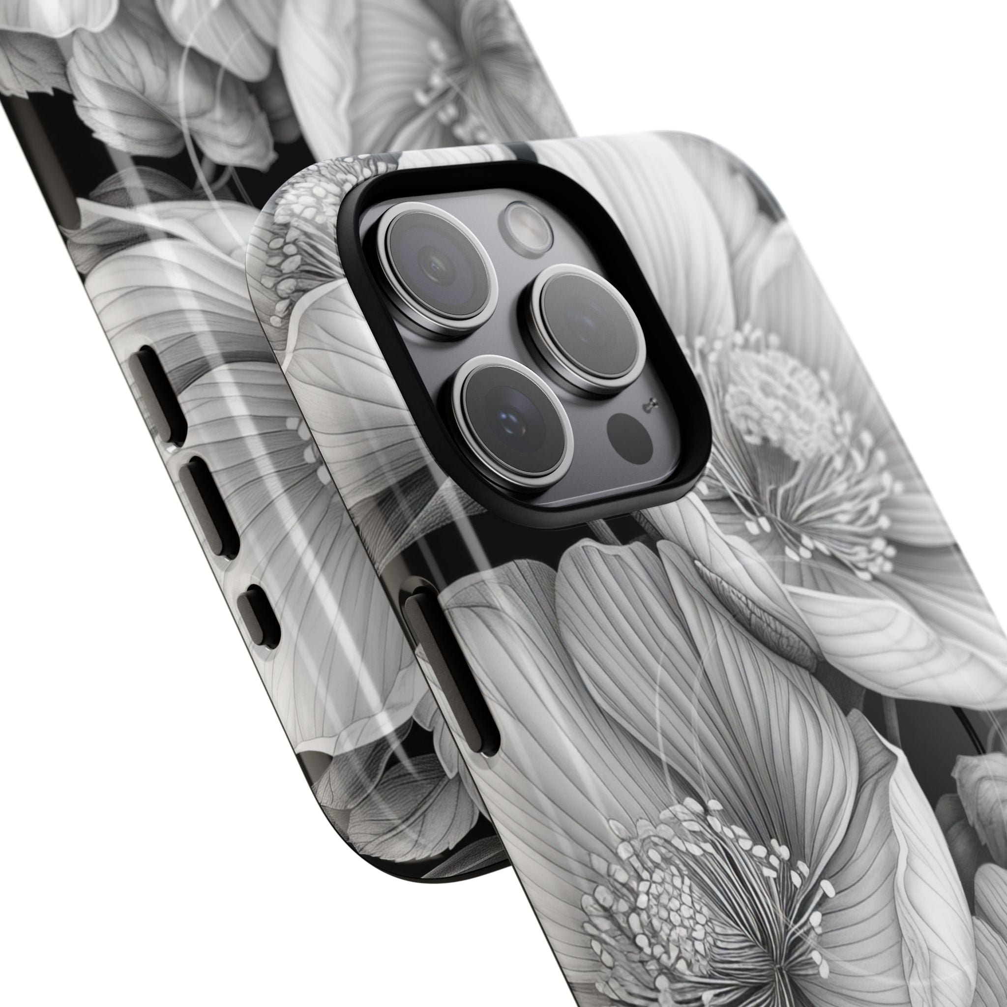 Monochrome Petal Dance iPhone 15 – Robust+