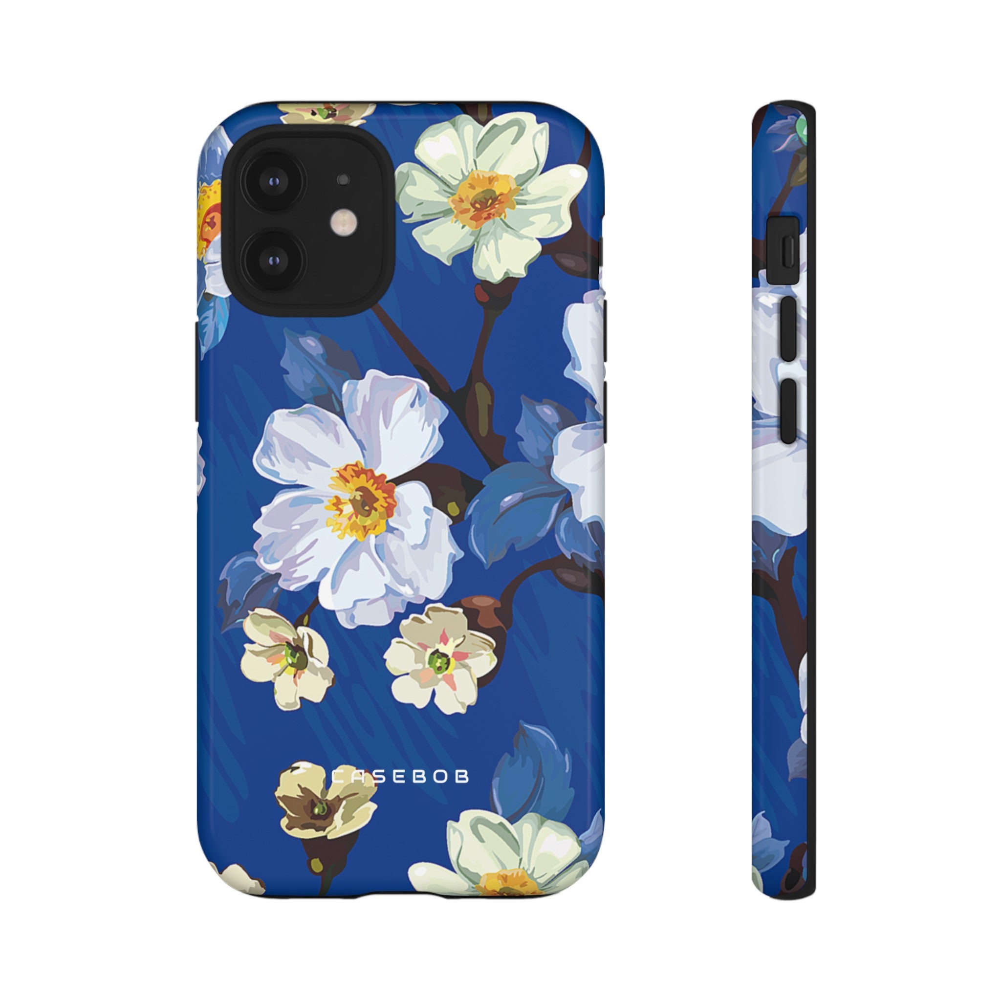 Elegant Flower on Blue iPhone Case | Tough