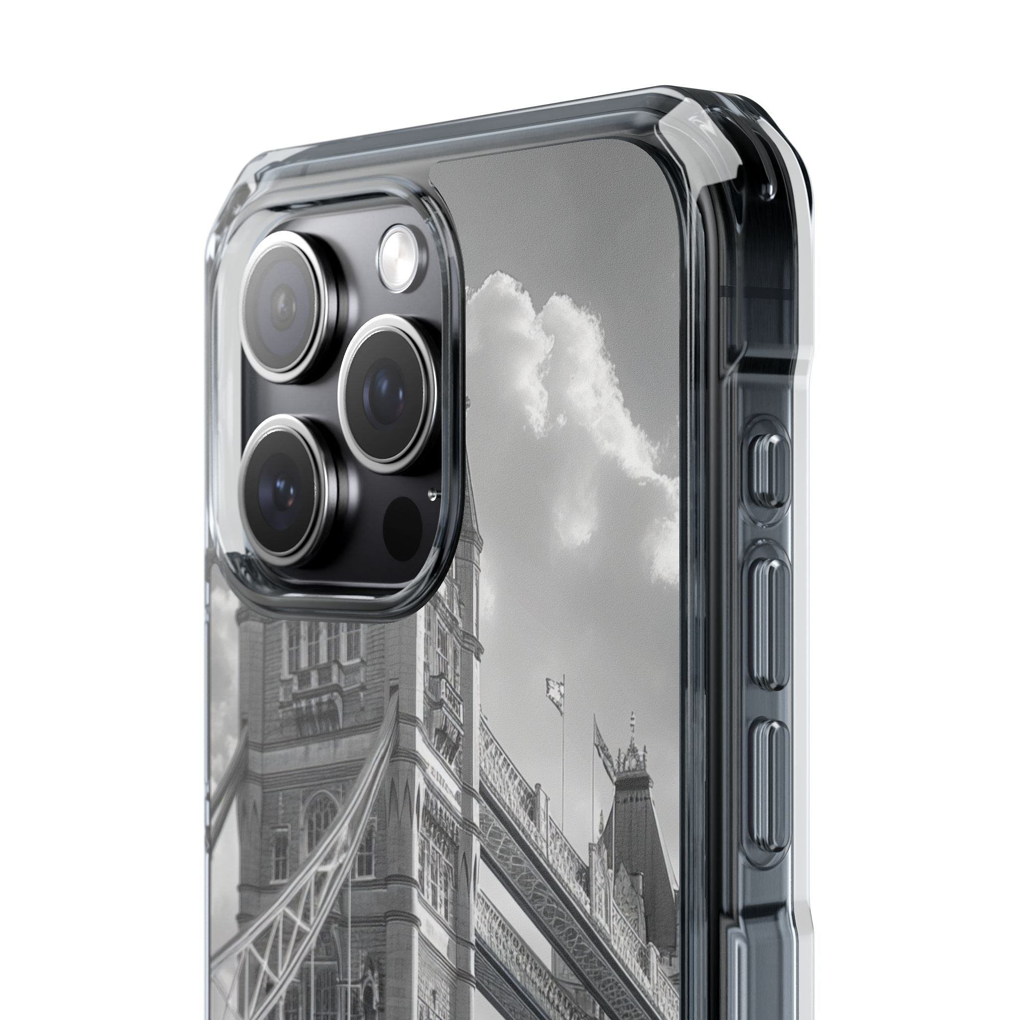 Tower Bridge Monochrome Architecture Study iPhone 15 - Clear Impact Phone Case