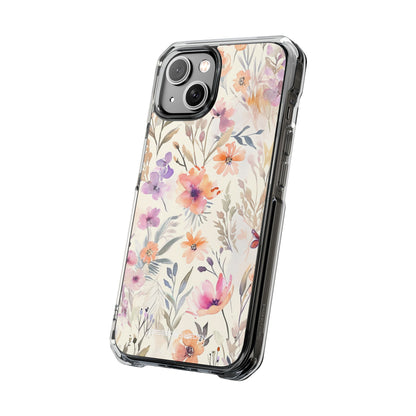 Soft Pink Floral Watercolor Design - Clear Impact iPhone 14 Phone Case