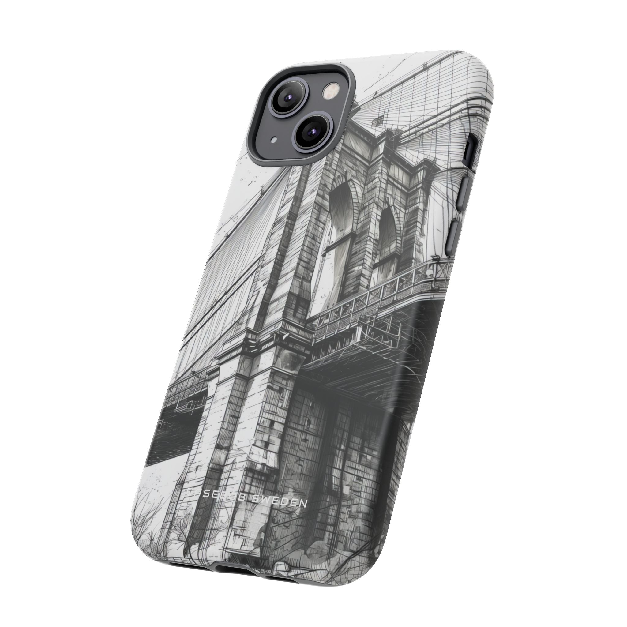 Suspension Bridge Line Art Illustration iPhone 14 - Tough Phone Case