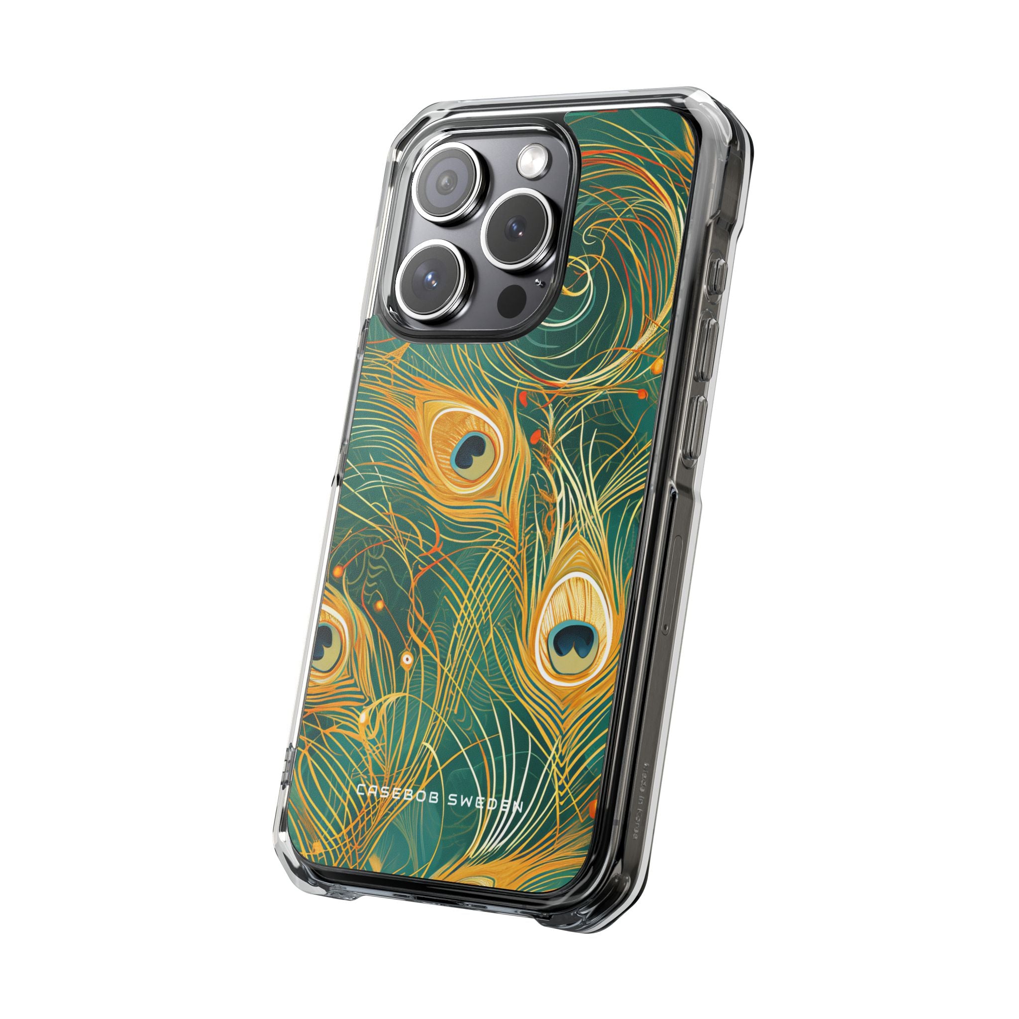 Peacock Elegance in Teal and Gold iPhone 15 - Clear Impact Phone Case