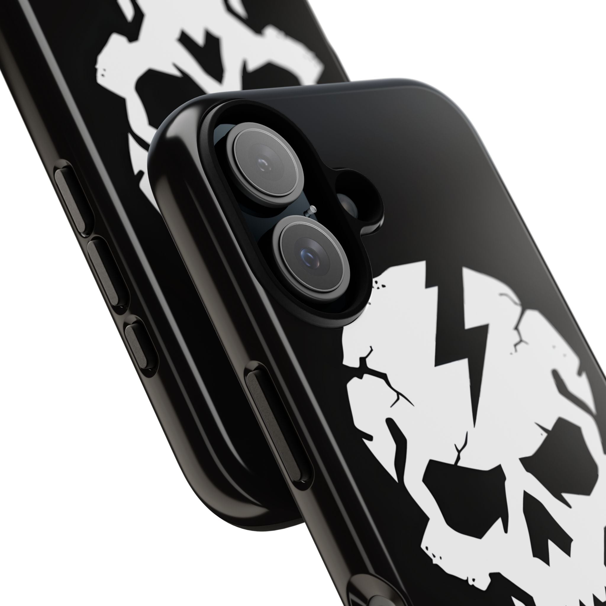 Minimalist White Skull Lightning Bolt Icon iPhone 16 - Tough