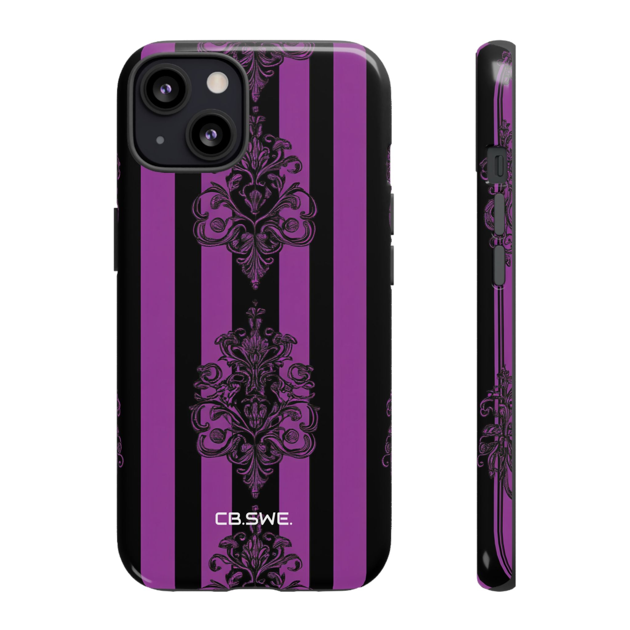 Ornate Stripes Black Purple Gothic Low Resolution iPhone 13 - Tough