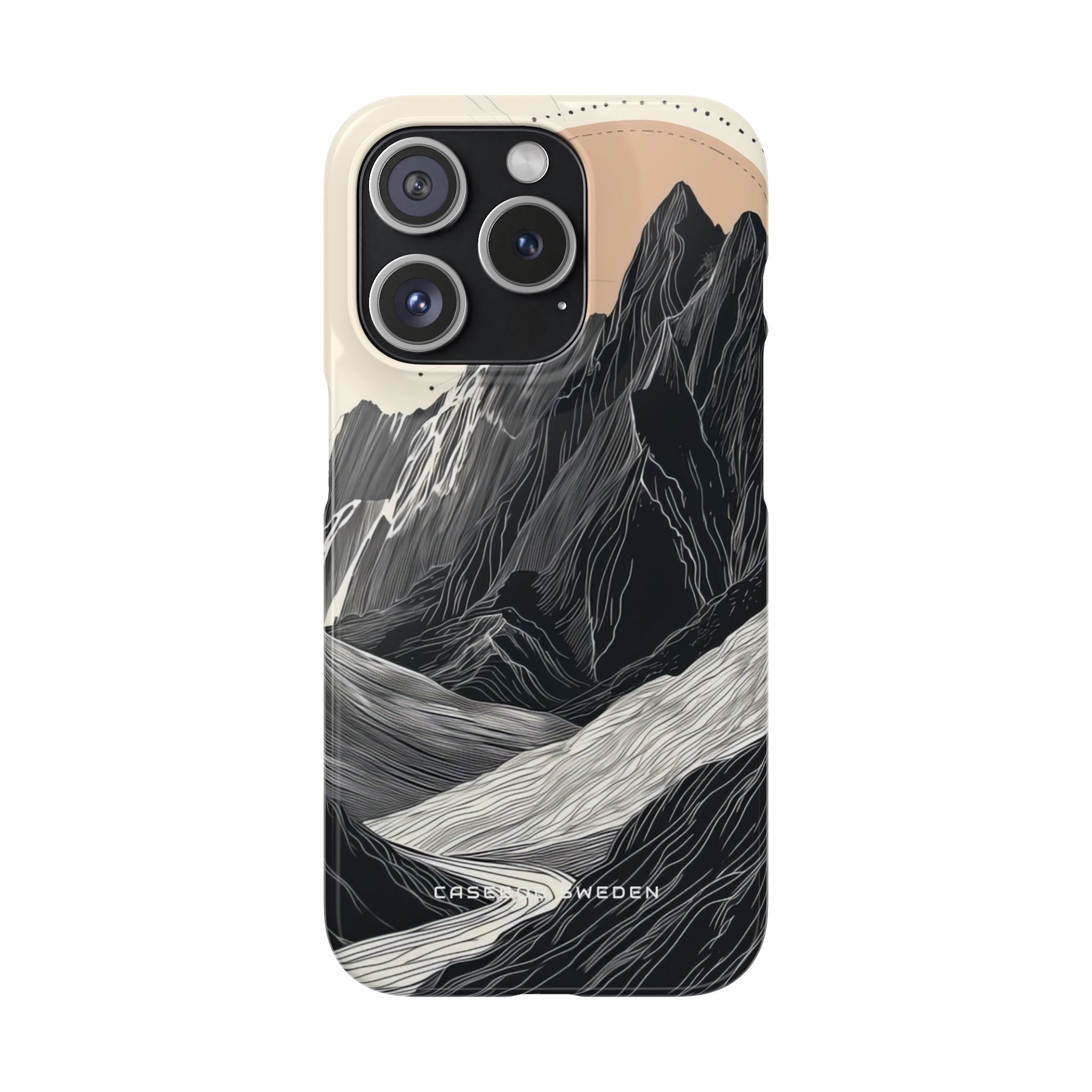 Minimalist Mountain Landscape with Flowing River iPhone 15 - Slim Phone Case