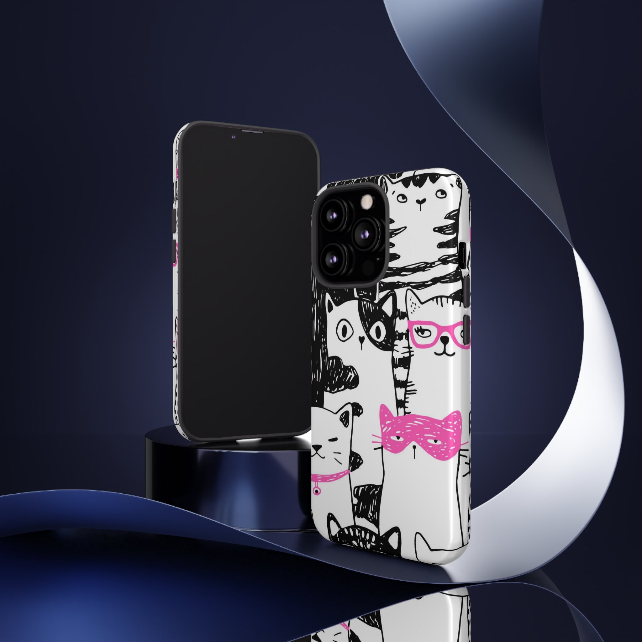 Black & Pink Cat Pattern iPhone Case (Protective) Phone Case