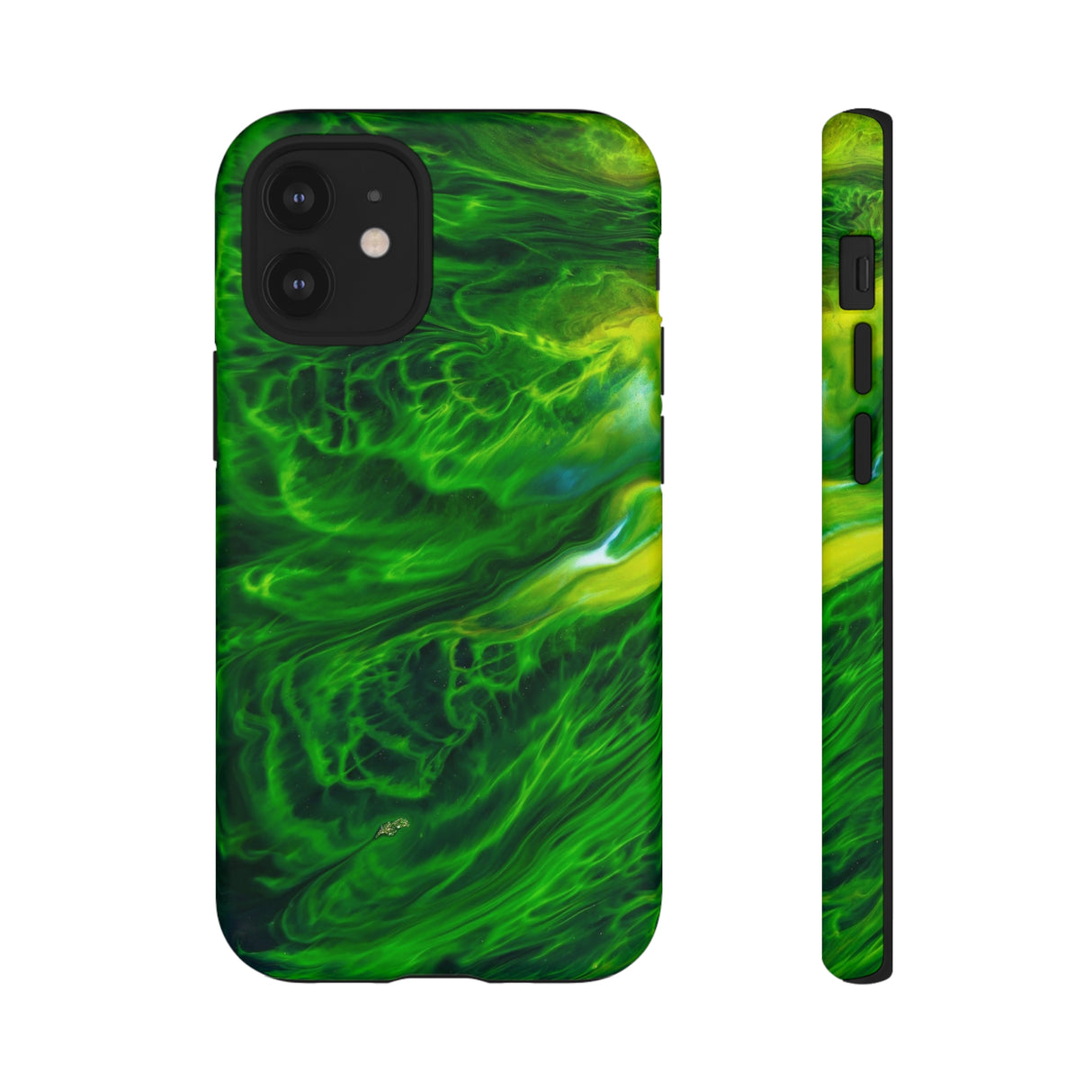 Neon Green Wave Ink Art iPhone Case (Protective) iPhone 12 Mini Matte Phone Case