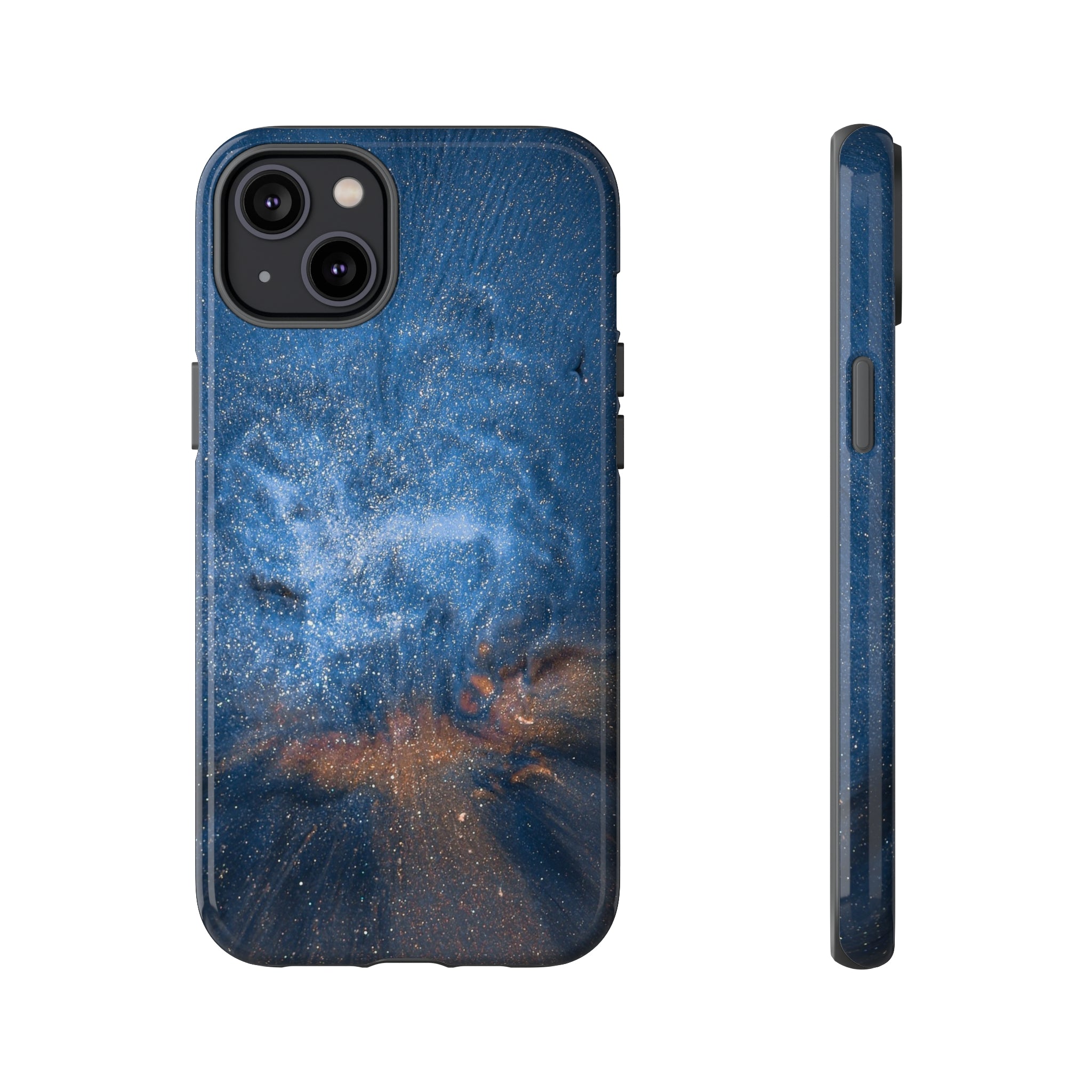 Blue Stardust Ink Art iPhone Case (Protective) iPhone 14 Plus Glossy Phone Case