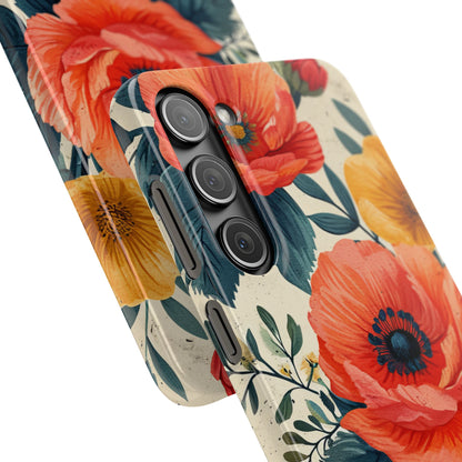 Vibrant Botanical Poppies - Slim Samsung S23 Phone Case