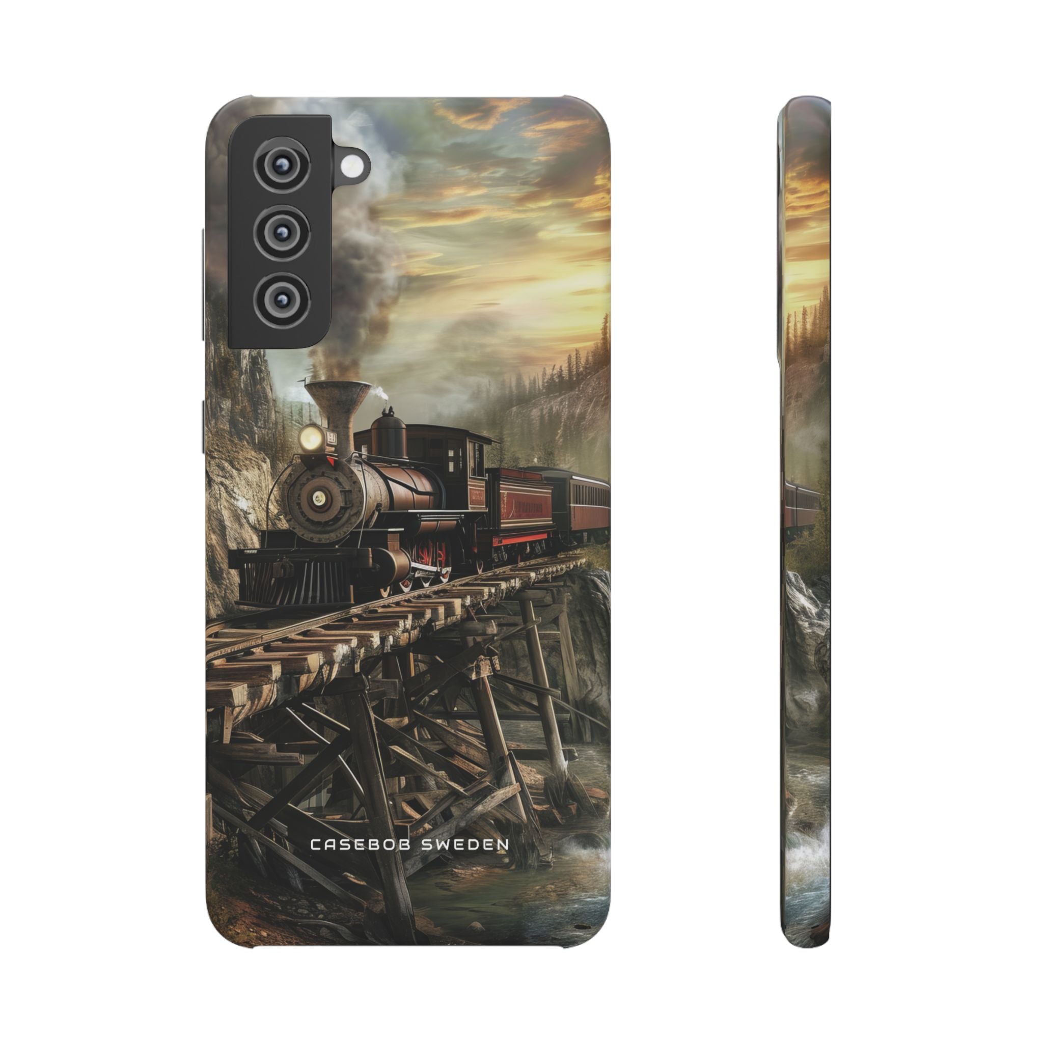 Vintage Steam Train Crossing Mountain Bridge Samsung S21 - Slim Phone Case