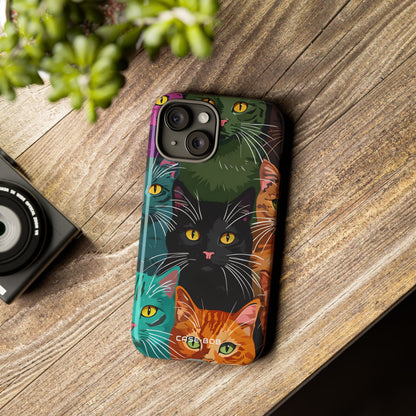 Teal Cat Grid iPhone 15 Case - Tough
