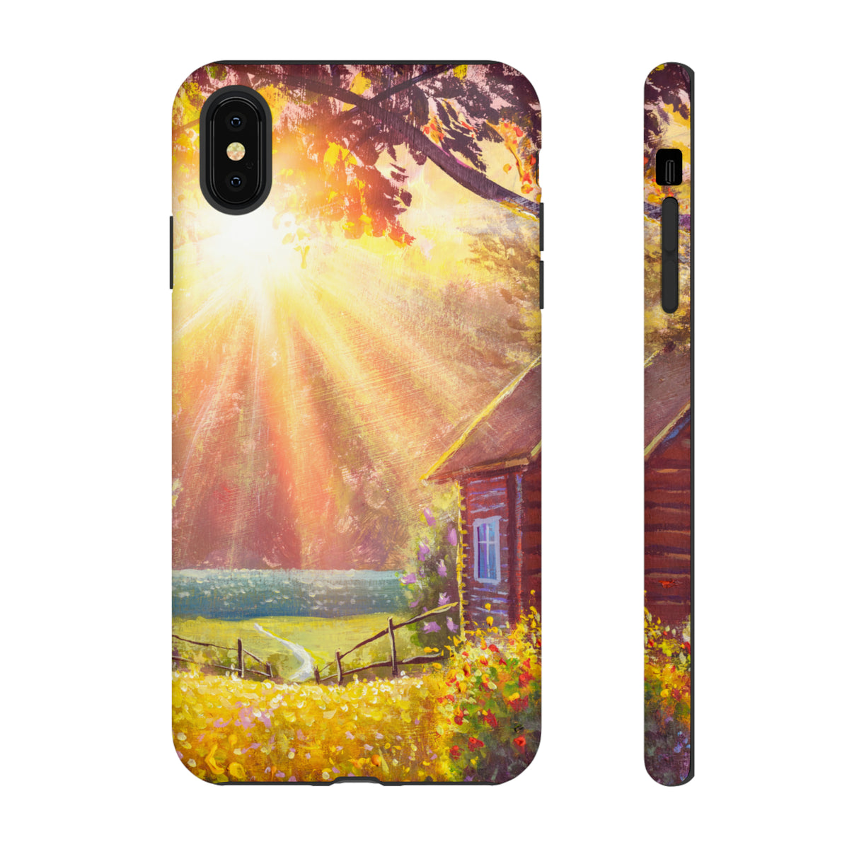 Flower Bushes Wooden House - Protective Phone Case