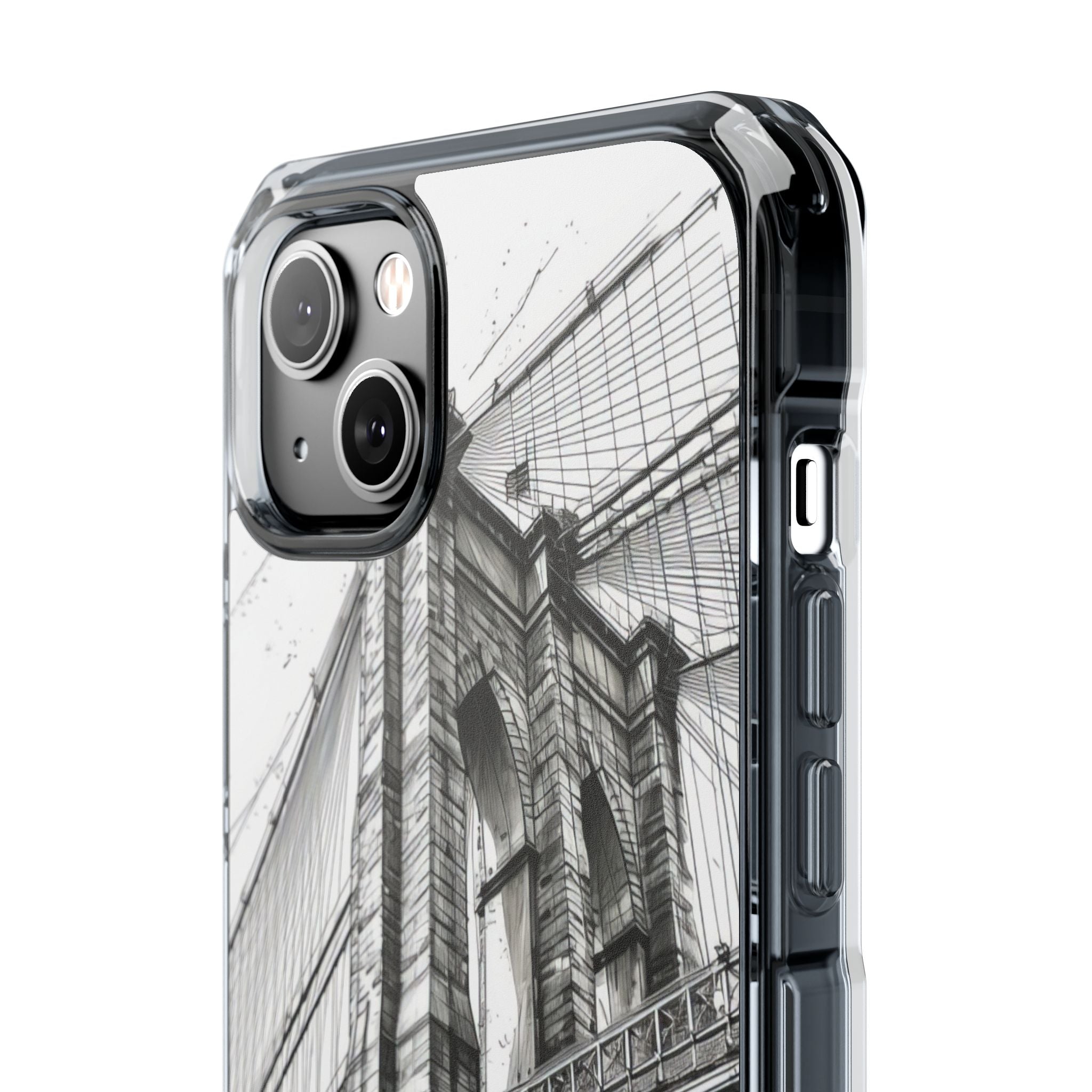 Suspension Bridge Line Art Illustration iPhone 14 - Clear Impact Phone Case