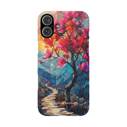 Vibrant Geometric Tree Landscape iPhone 16 - Slim Phone Case