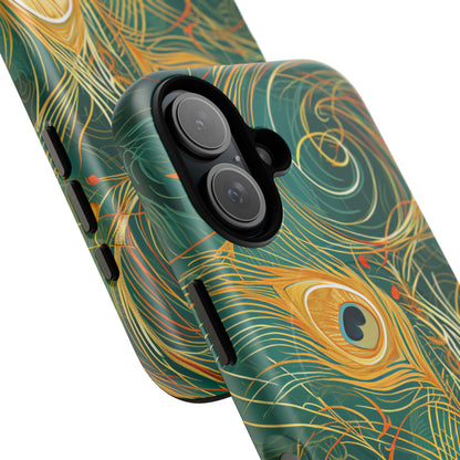 Peacock Elegance in Teal and Gold iPhone 16 | Tough+ Phone Case