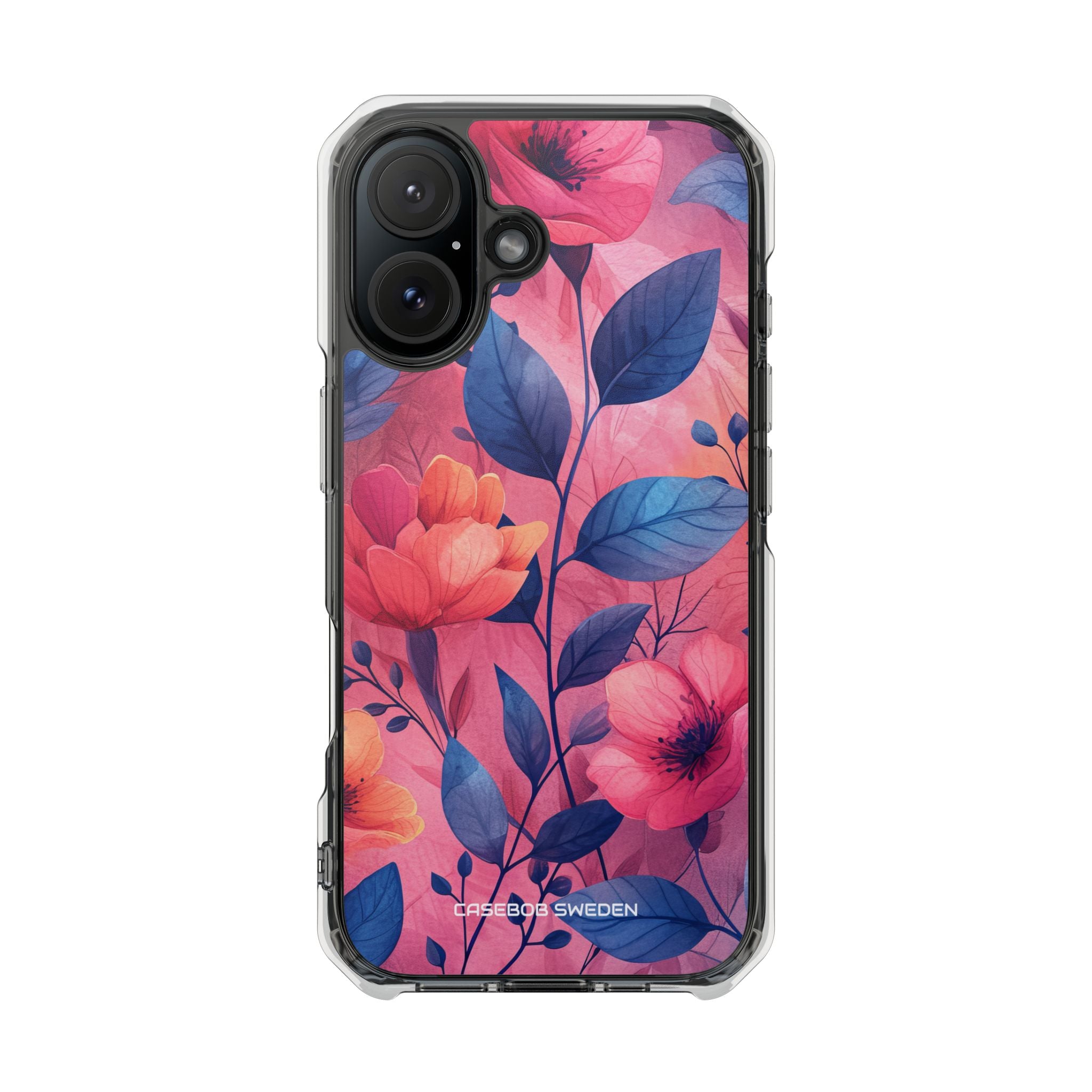 Pink Blue Floral - Clear Impact iPhone 16 Phone Case