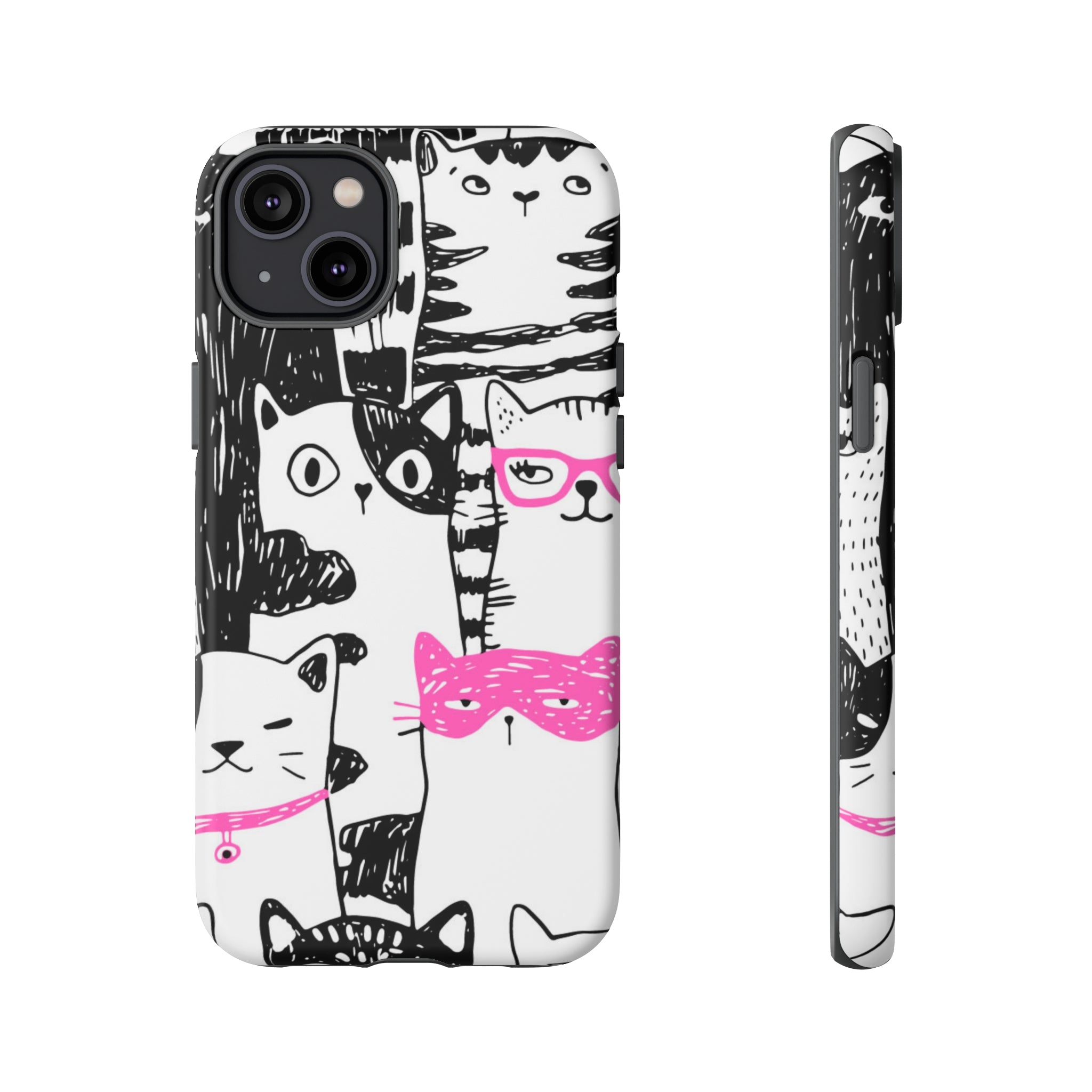 Black & Pink Cat Pattern iPhone Case (Protective) iPhone 14 Plus Matte Phone Case