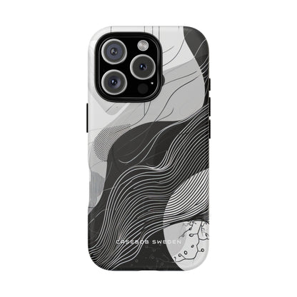 Fluid Rhythms: Monochrome Line Flow iPhone 16 | Tough+ Phone Case